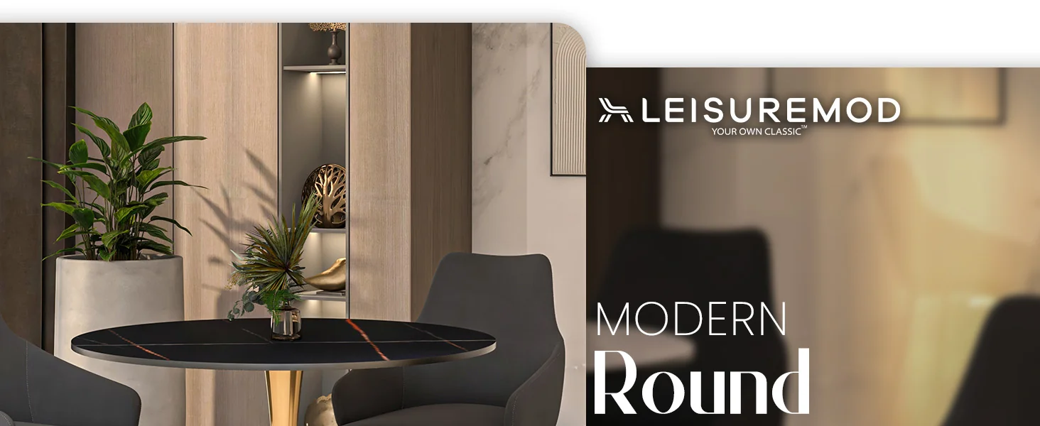 Bristol 31" round dining table Gold base with Black Sintered stone Top