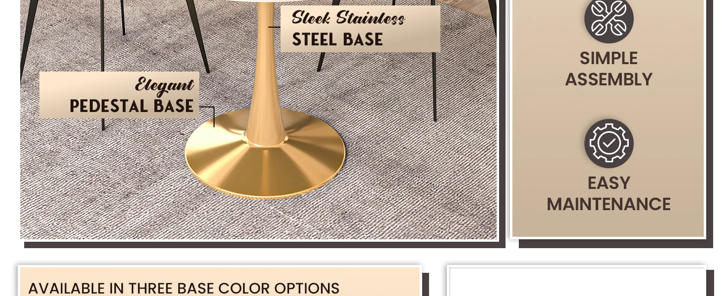 Bristol 31" round dining table Gold base with marbled MDF top