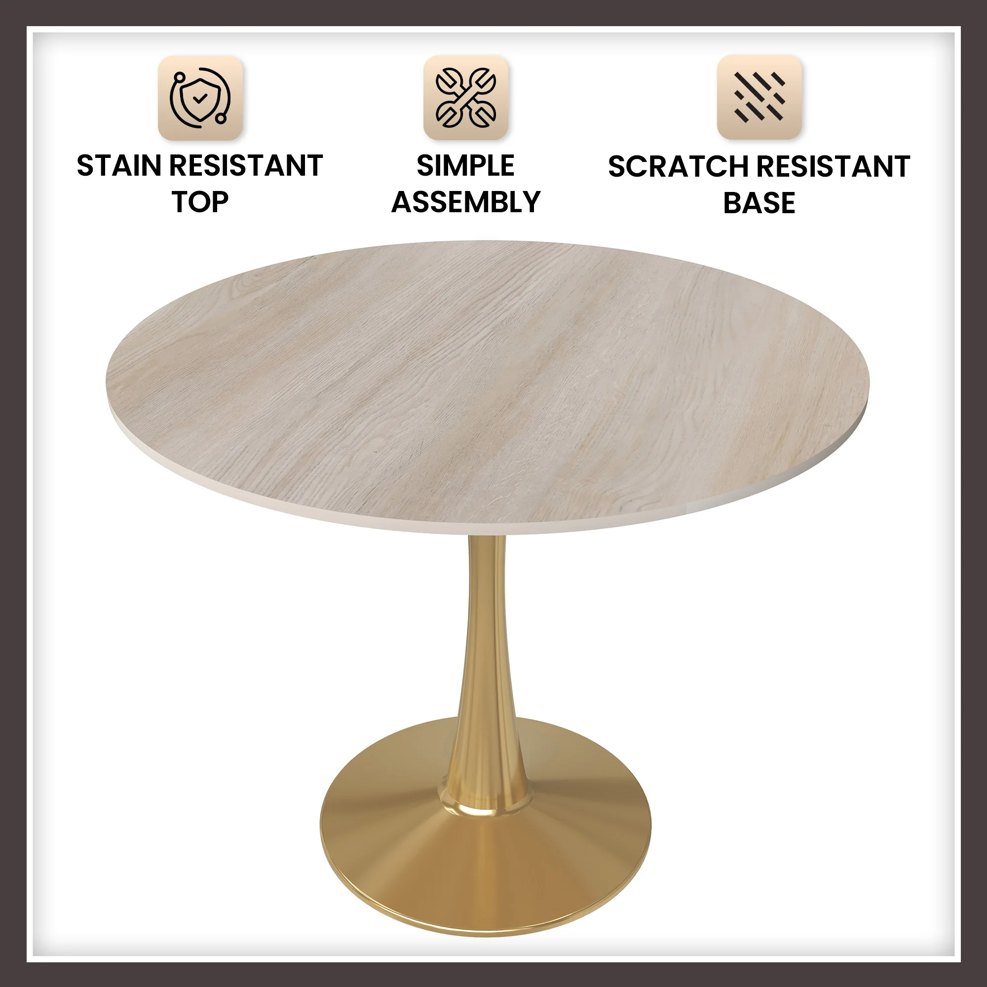 Bristol 31" round dining table Gold base with marbled MDF top