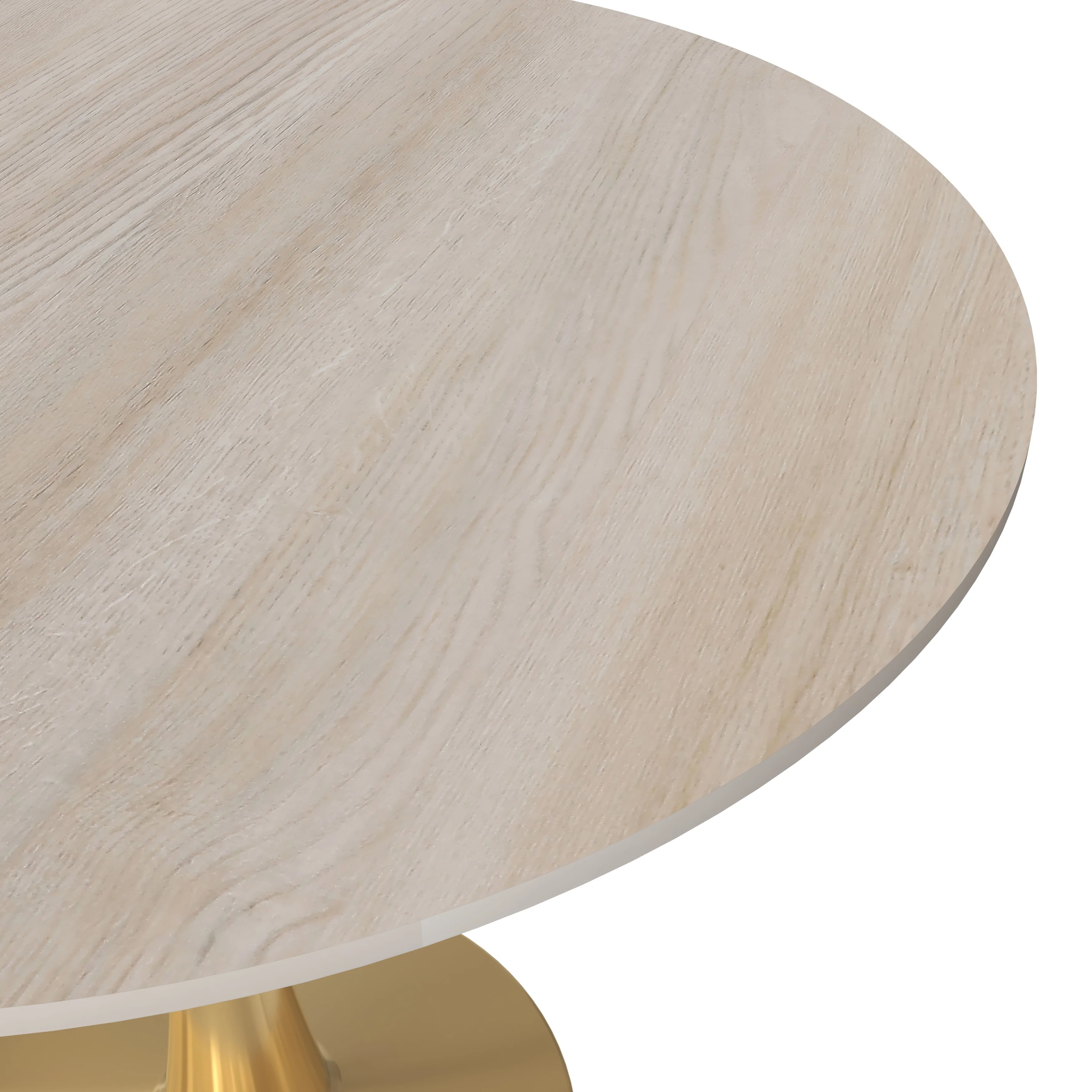 Bristol 31" Round Dining Table Gold Base with Sintered Stone Natural Wood Top