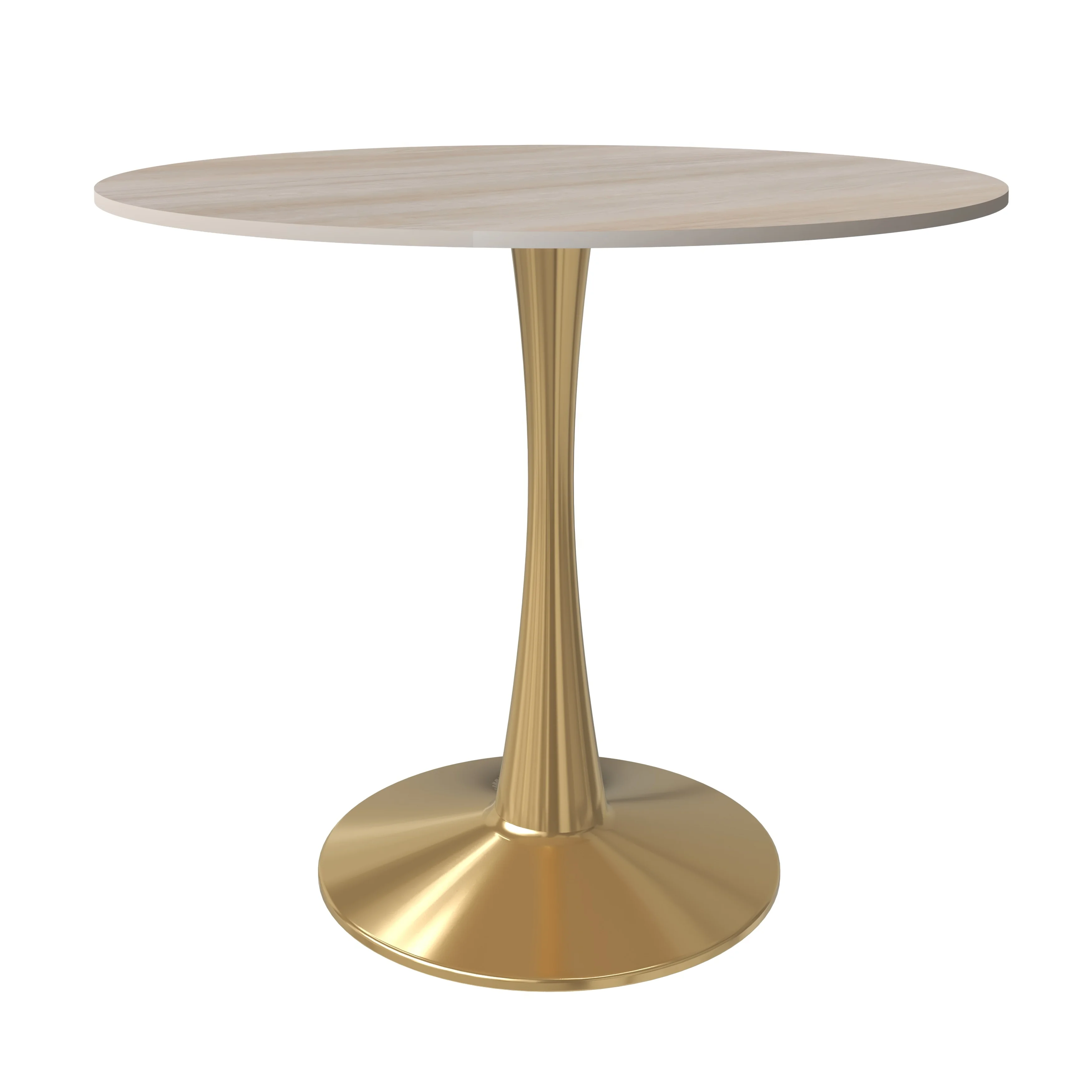 Bristol 31" Round Dining Table Gold Base with Sintered Stone Natural Wood Top