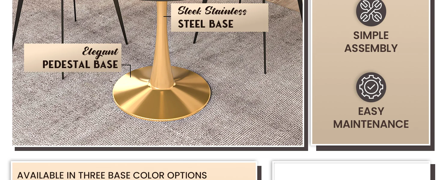 Bristol 31" round dining table Gold Base With White Top