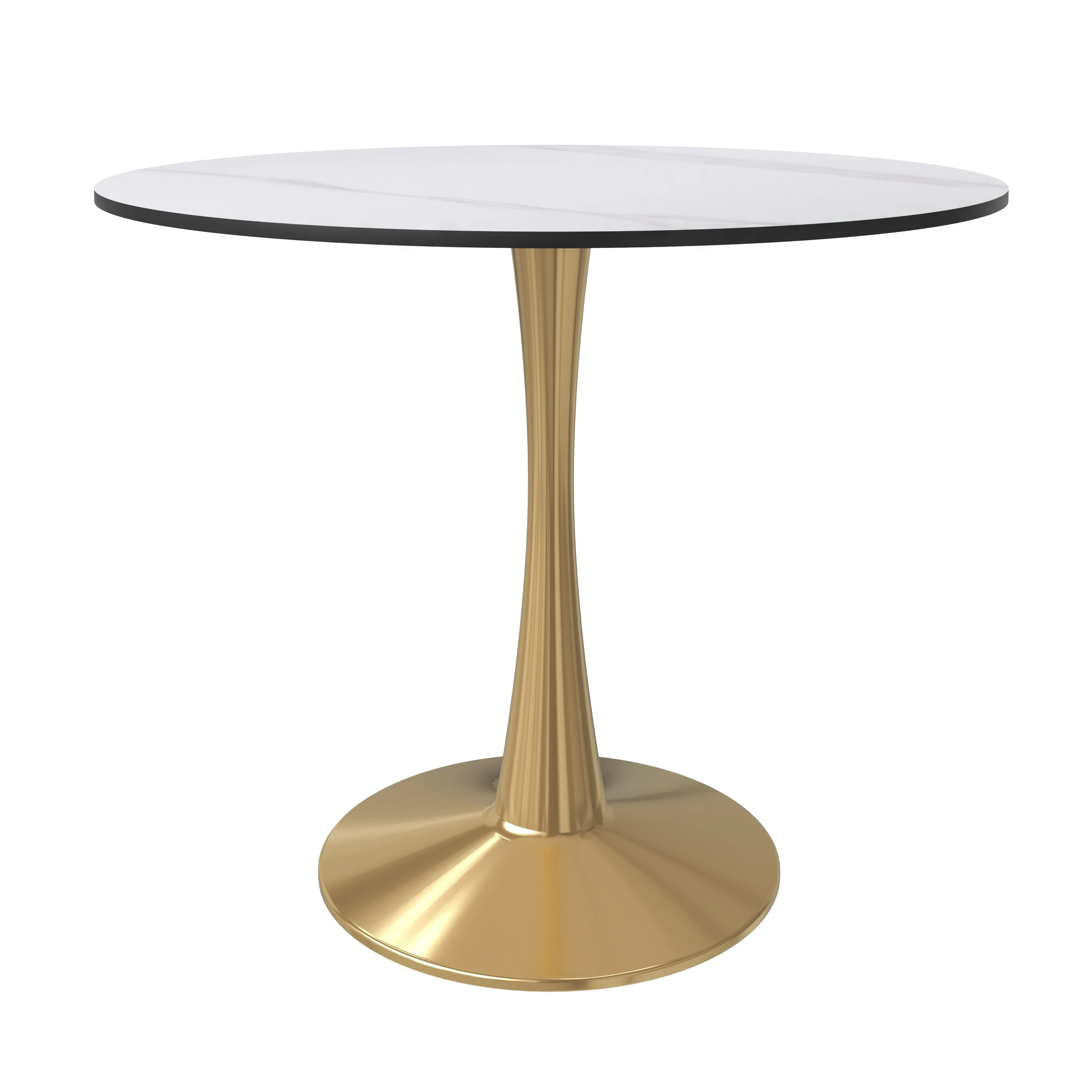 Bristol 31" round dining table Gold base with White Sintered stone Top