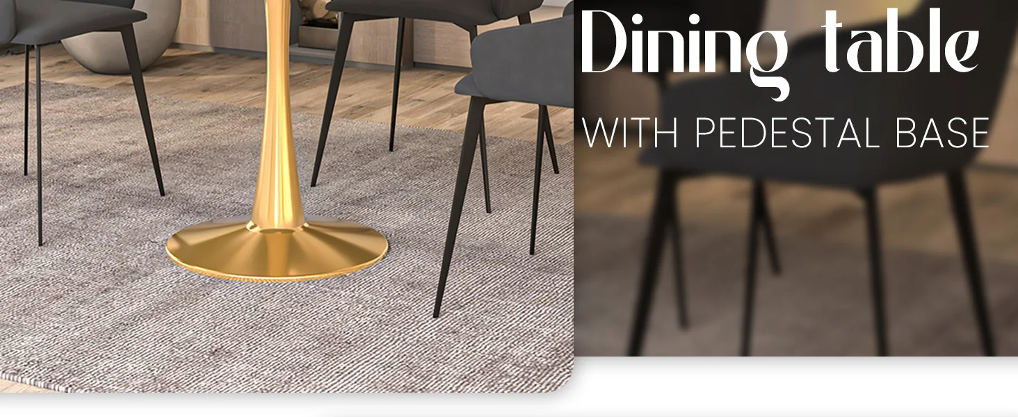 Bristol 31" round dining table Gold base with White Sintered stone Top