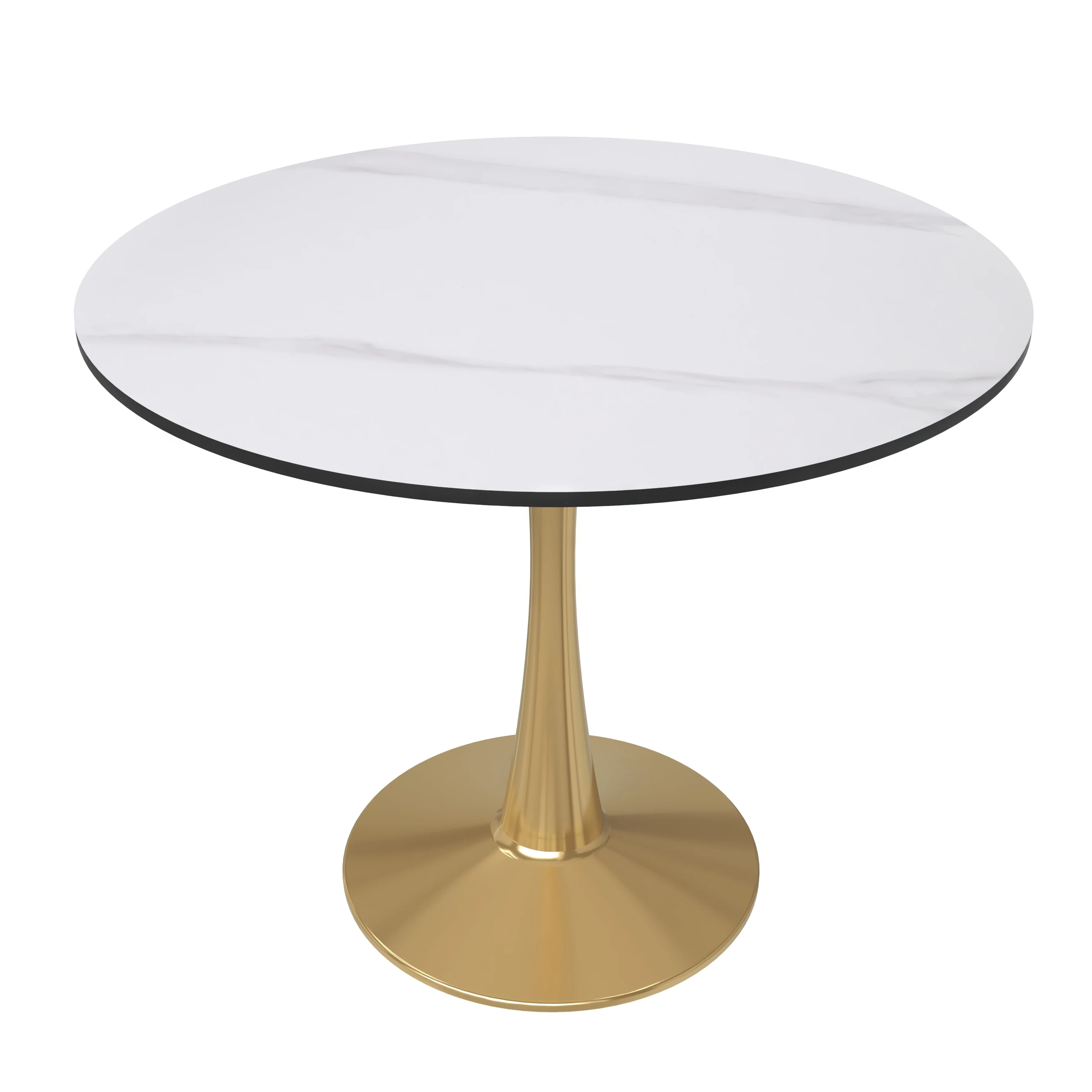 Bristol 31" round dining table Gold base with White Sintered stone Top