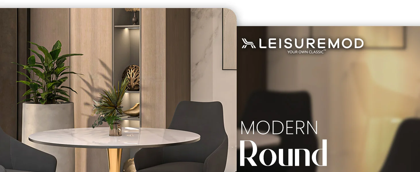 Bristol 31" round dining table Gold base with White Sintered stone Top