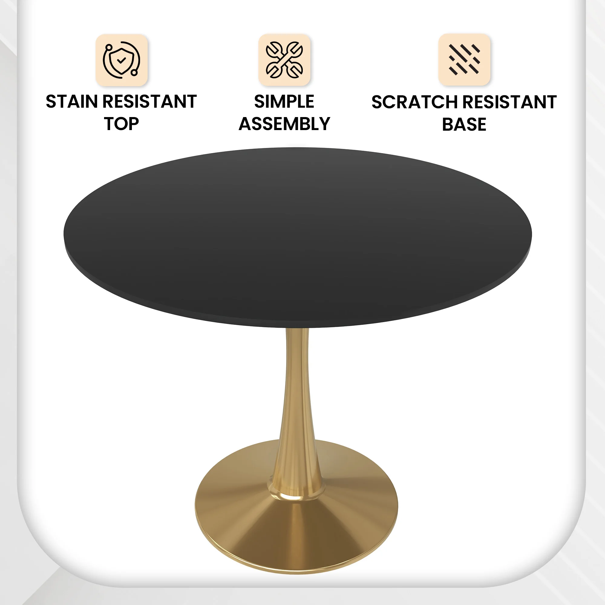 Bristol 35" round dining table Gold Base With Black Top