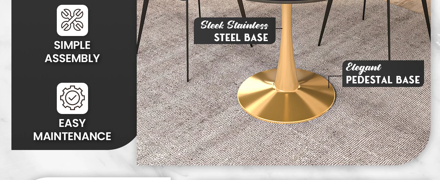 Bristol 35" round dining table Gold base with Black Sintered stone Top