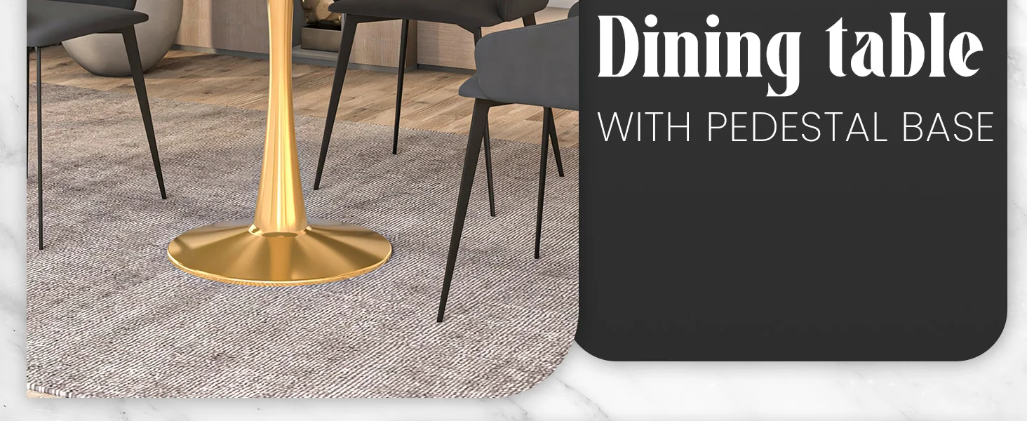 Bristol 35" round dining table Gold base with Black Sintered stone Top