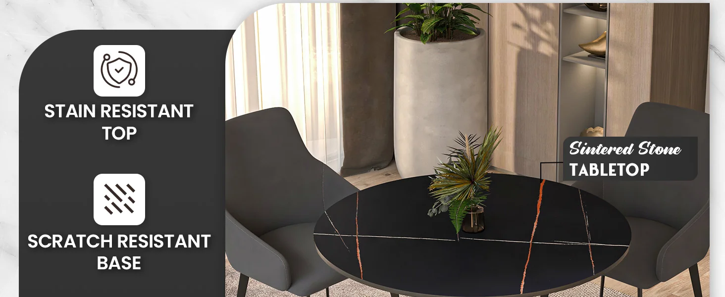 Bristol 35" round dining table Gold base with Black Sintered stone Top