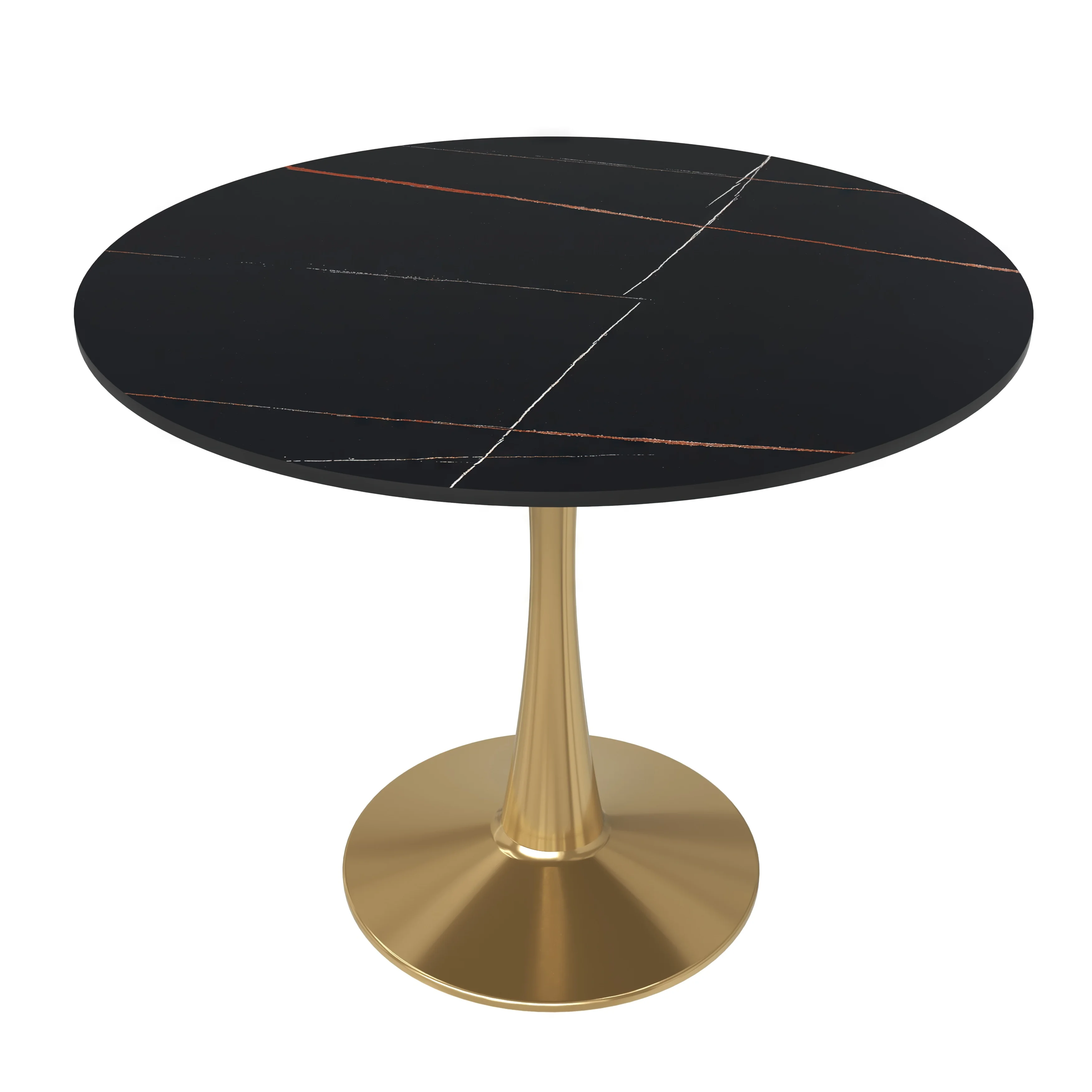 Bristol 35" round dining table Gold base with Black Sintered stone Top