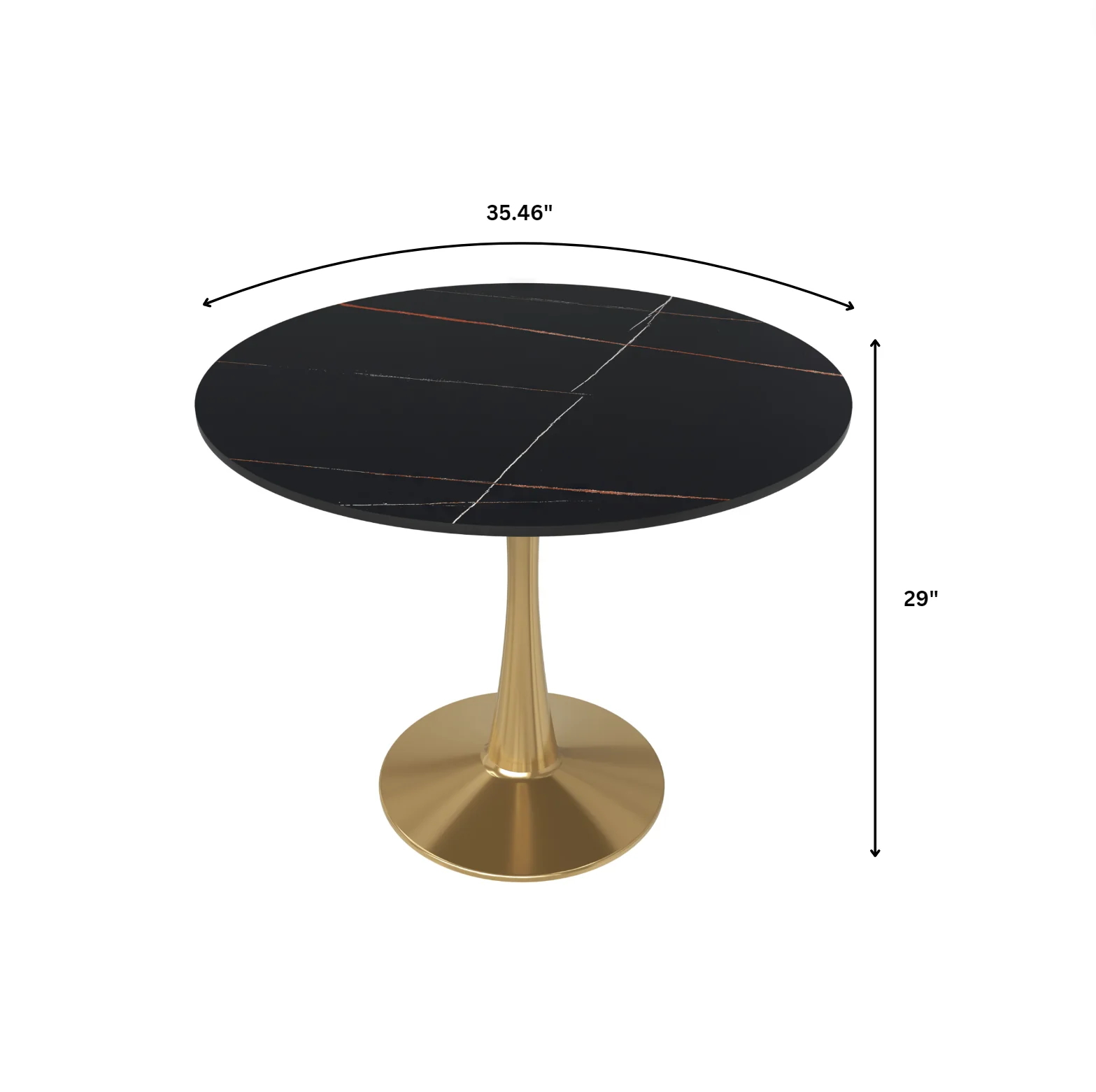 Bristol 35" round dining table Gold base with Black Sintered stone Top