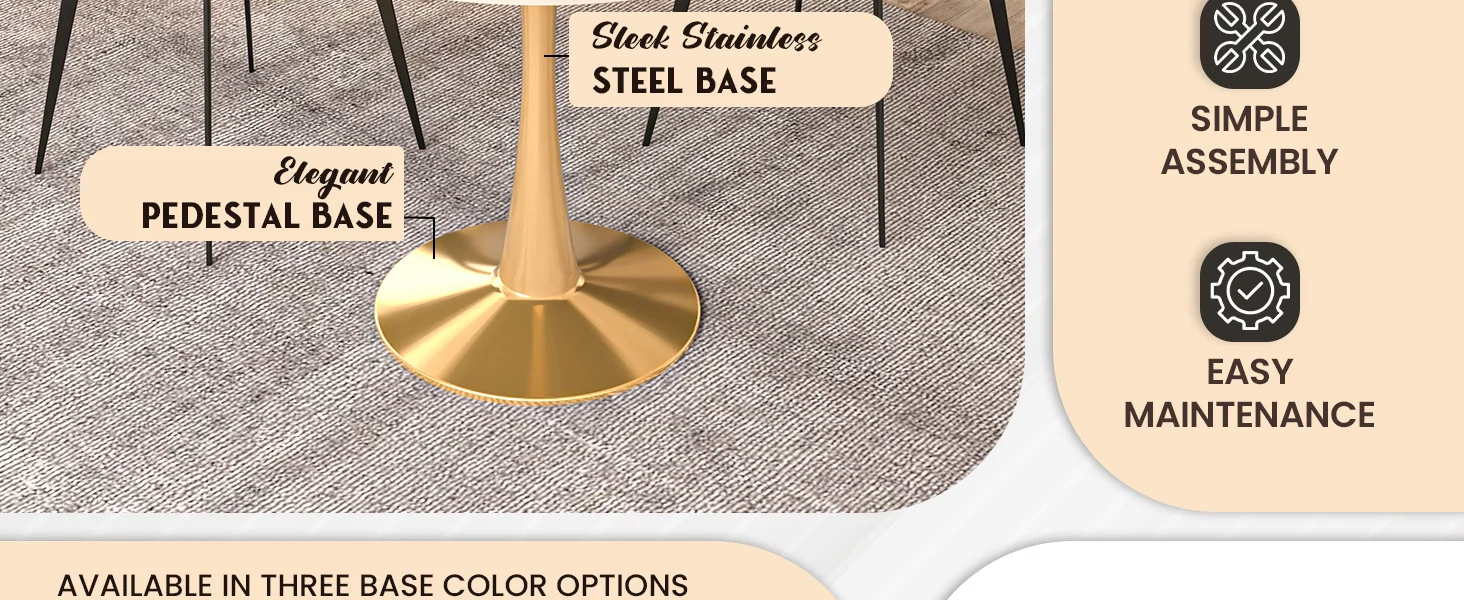 Bristol 35" round dining table Gold Base With Natural Wood Top