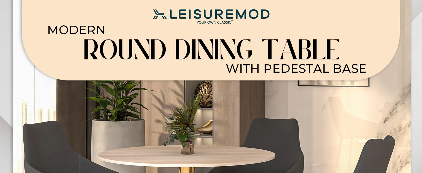 Bristol 35" round dining table Gold Base With Natural Wood Top