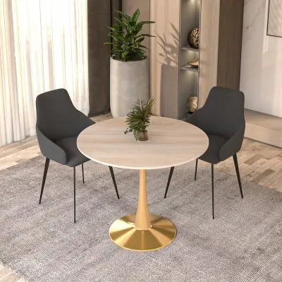 Bristol 35" round dining table Gold Base With Natural Wood Top