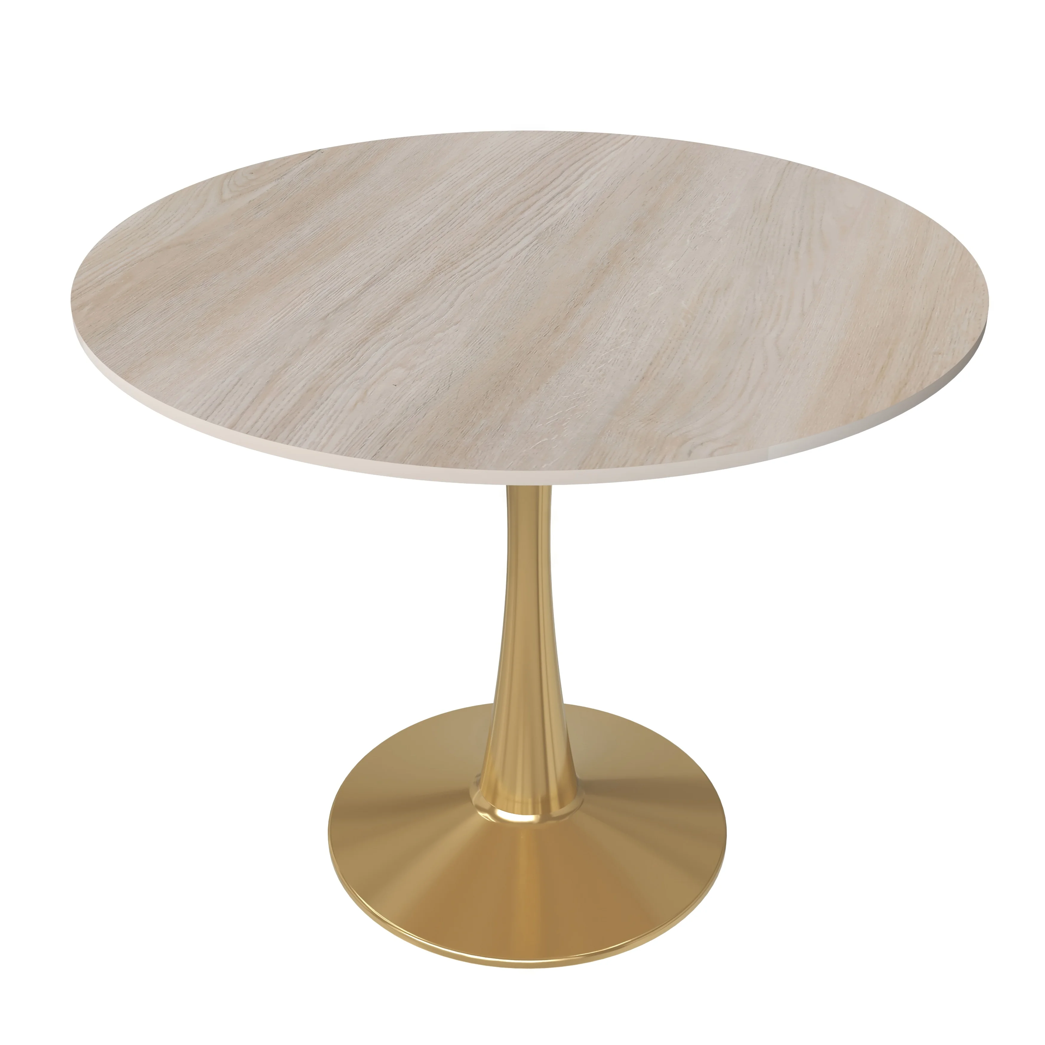 Bristol 35" Round Dining Table Gold Base with Sintered Stone Natural Wood Top