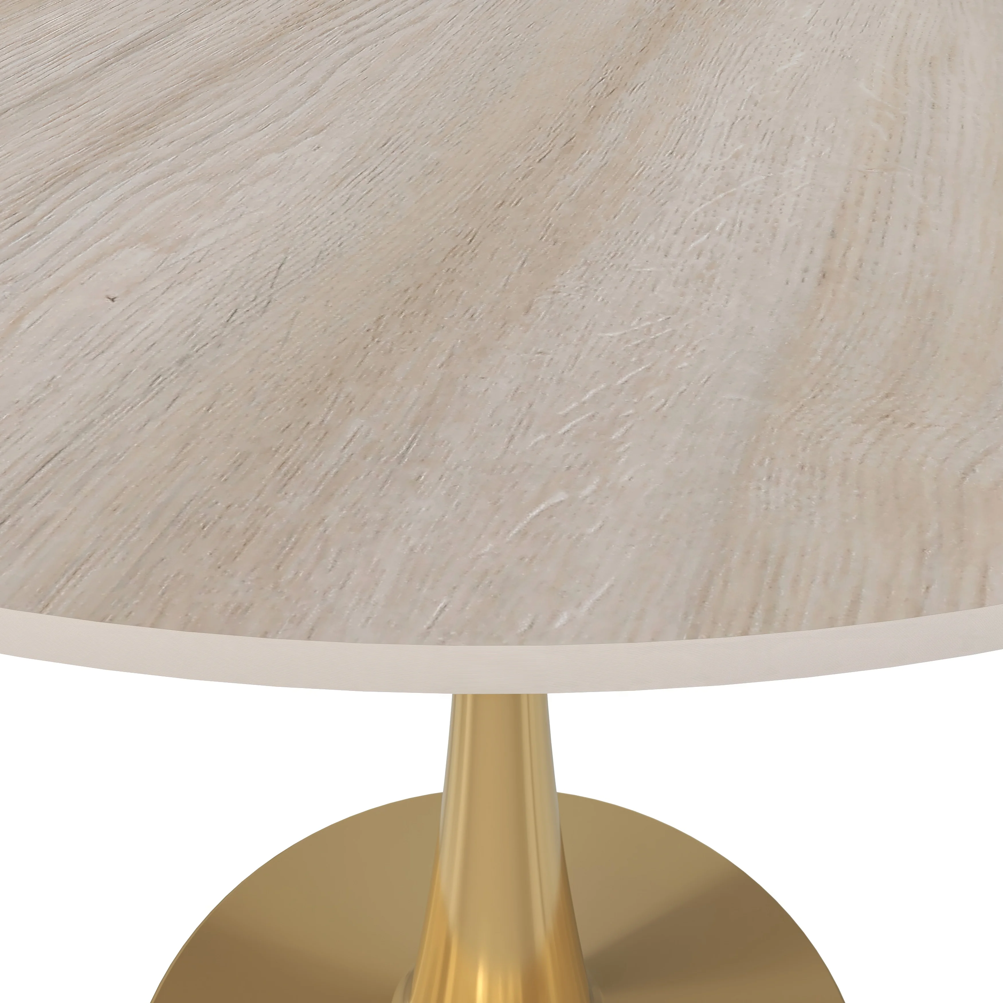 Bristol 35" Round Dining Table Gold Base with Sintered Stone Natural Wood Top