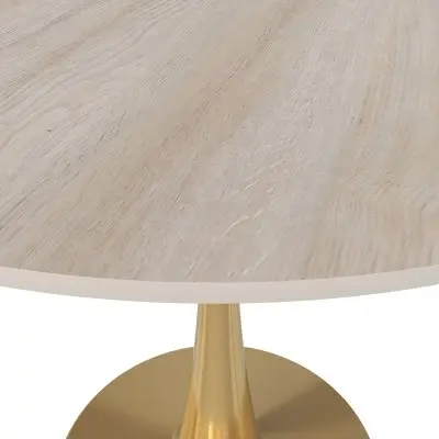 Bristol 35" Round Dining Table Gold Base with Sintered Stone Natural Wood Top
