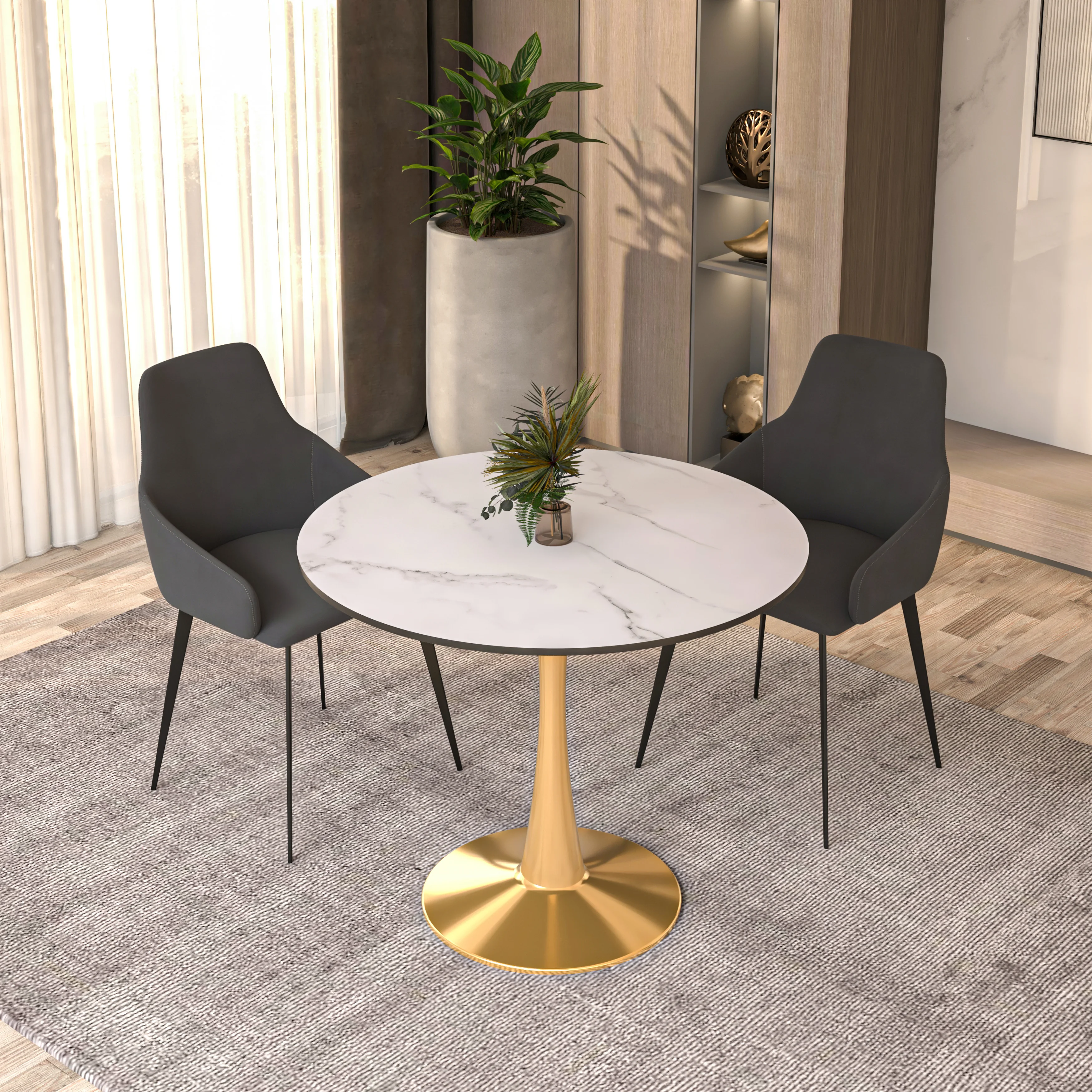 Bristol 35" round dining table Gold Base With White Top