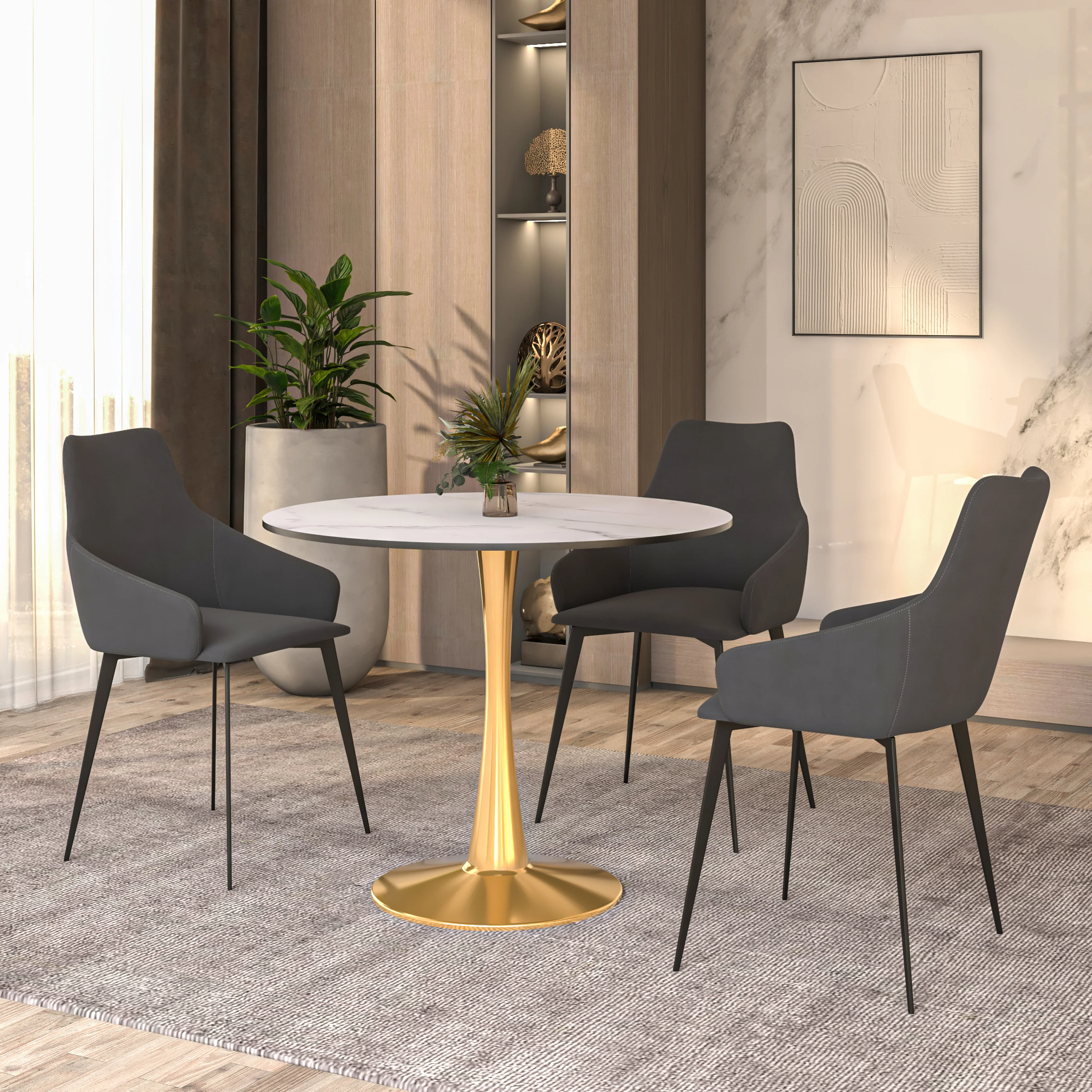 Bristol 35" round dining table Gold Base With White Top