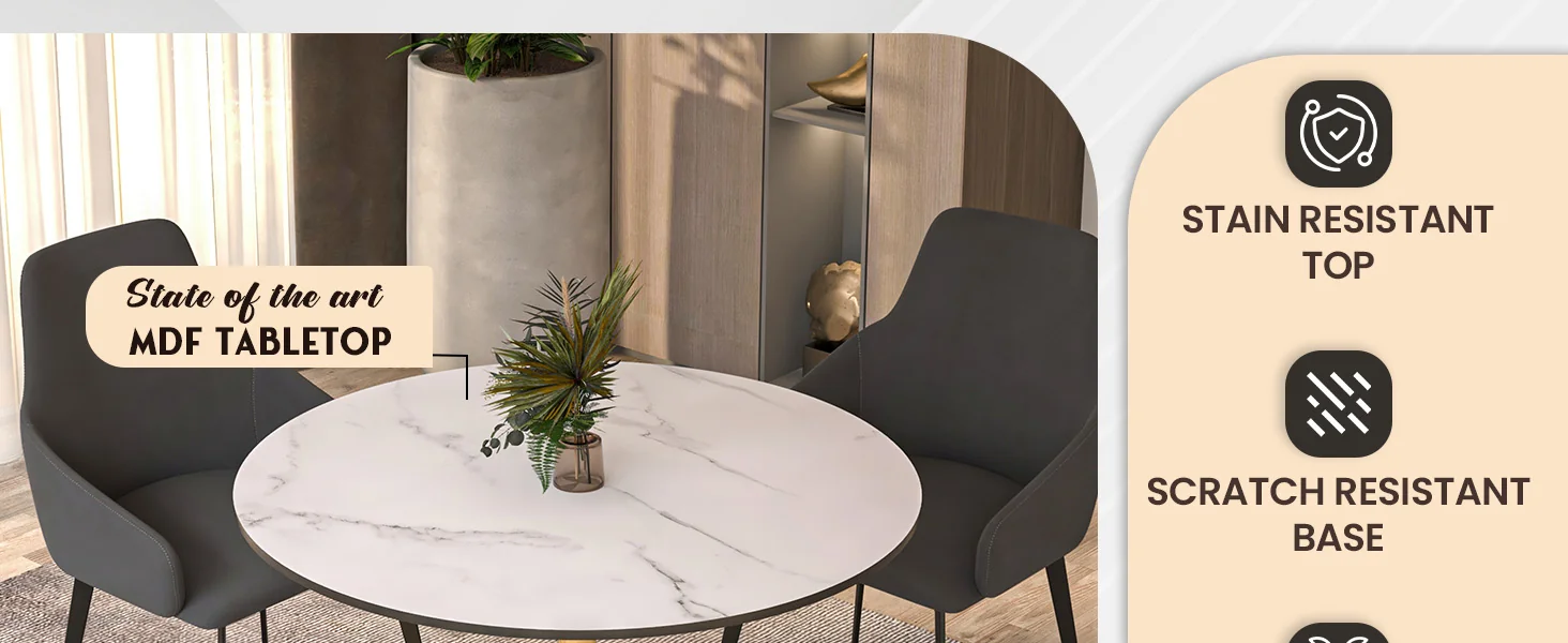 Bristol 35" round dining table Gold Base With White Top