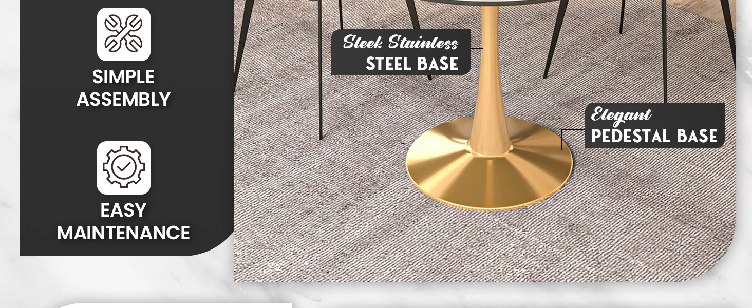 Bristol 35" round dining table Gold base with White Sintered stone Top