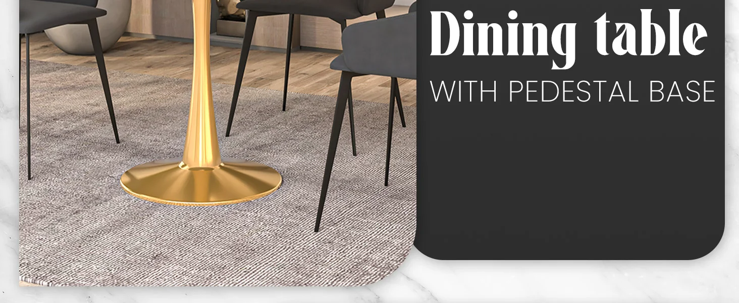 Bristol 35" round dining table Gold base with White Sintered stone Top