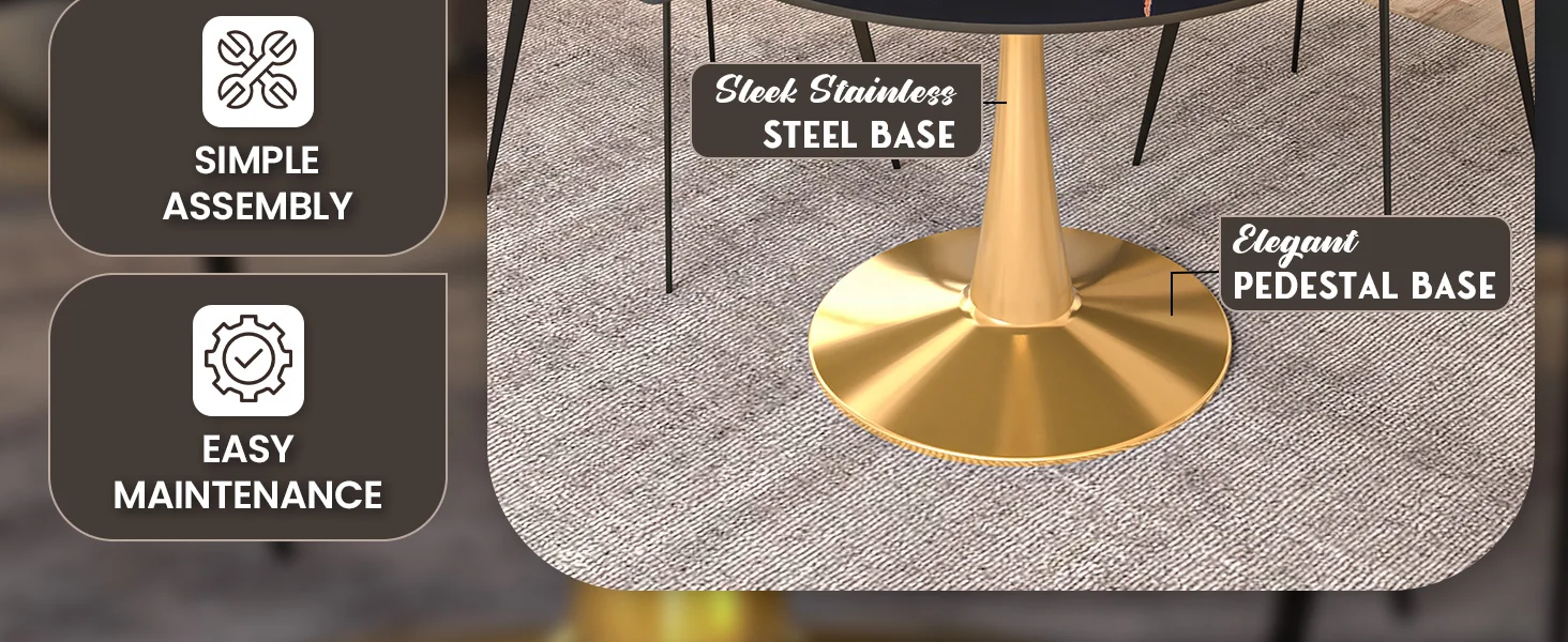 Bristol 40" round dining table Gold base with Black Sintered stone Top