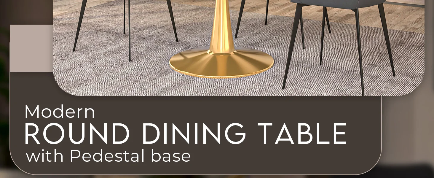Bristol 40" round dining table Gold base with Black Sintered stone Top