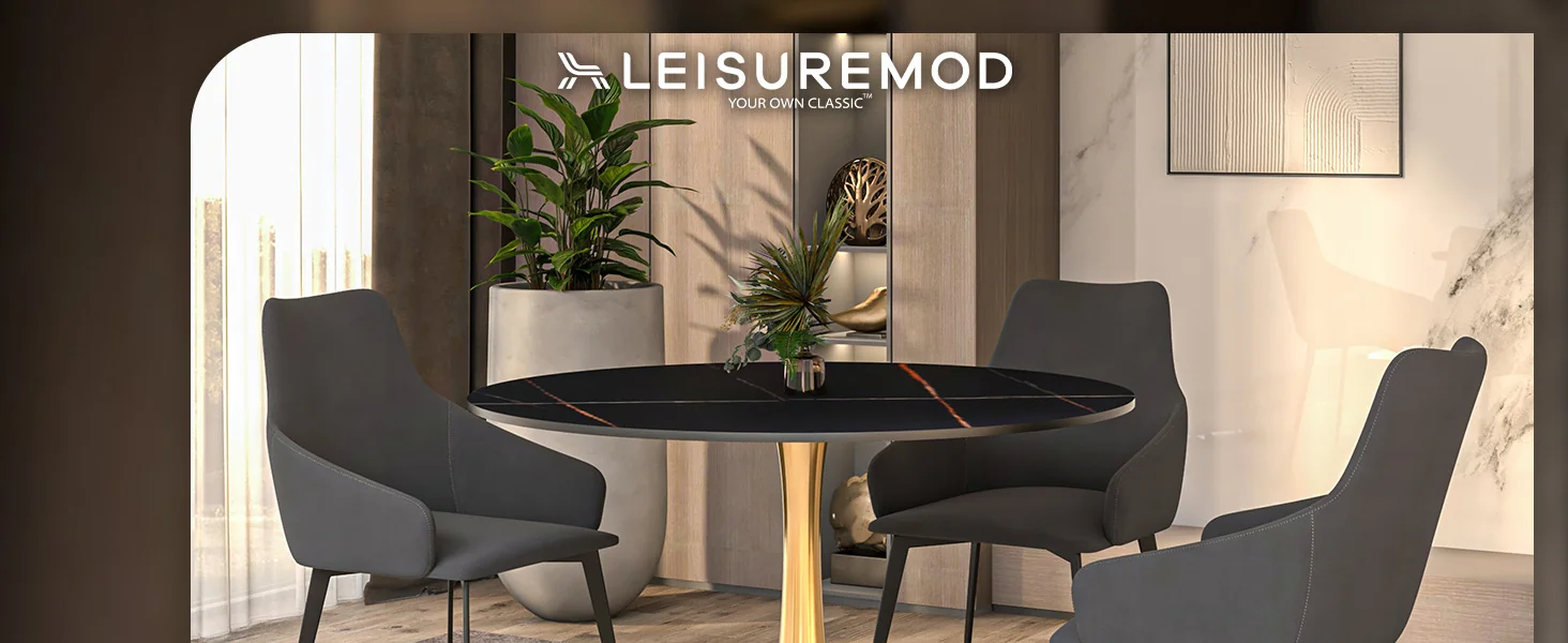 Bristol 40" round dining table Gold base with Black Sintered stone Top