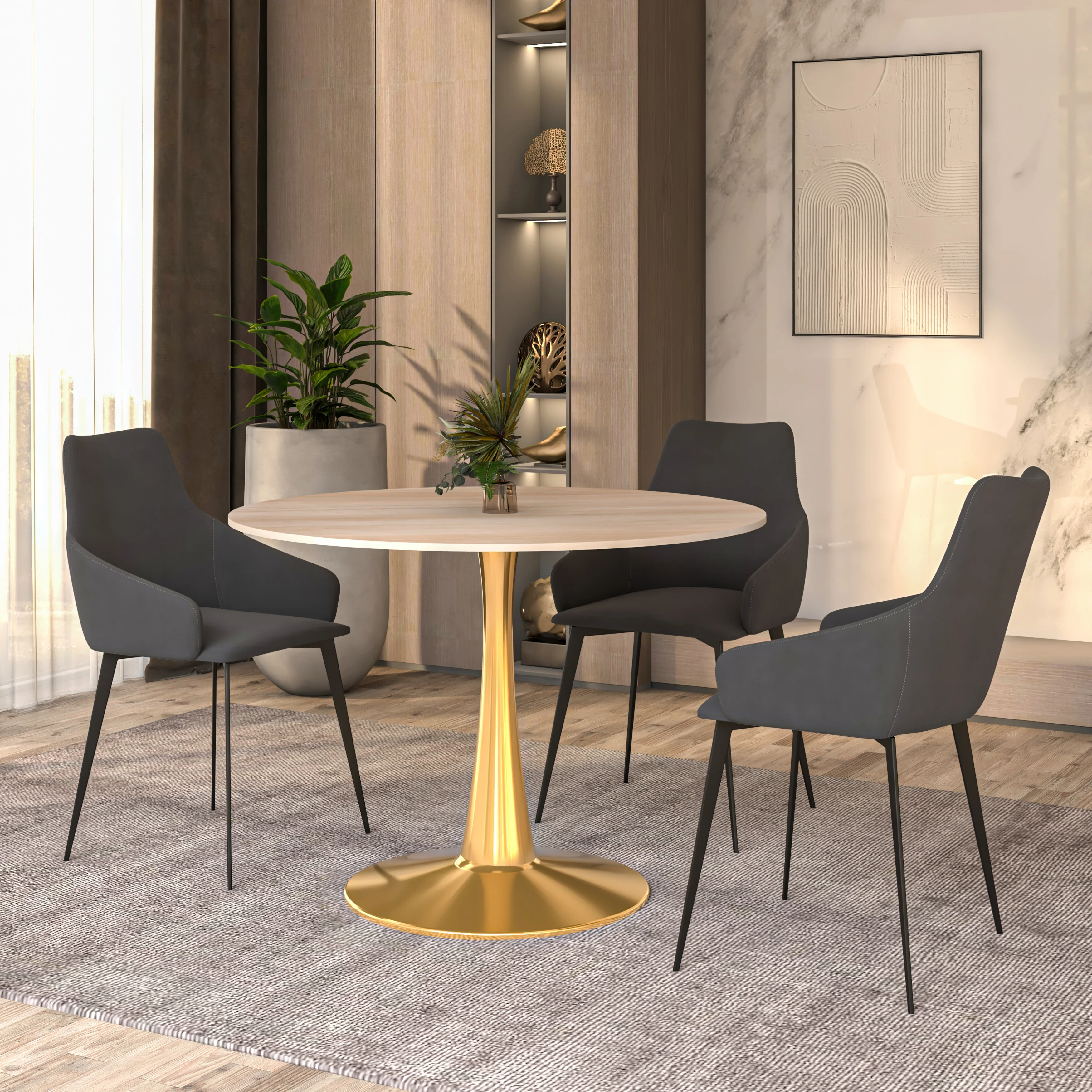 Bristol 40" round dining table Gold base with marbled MDF top