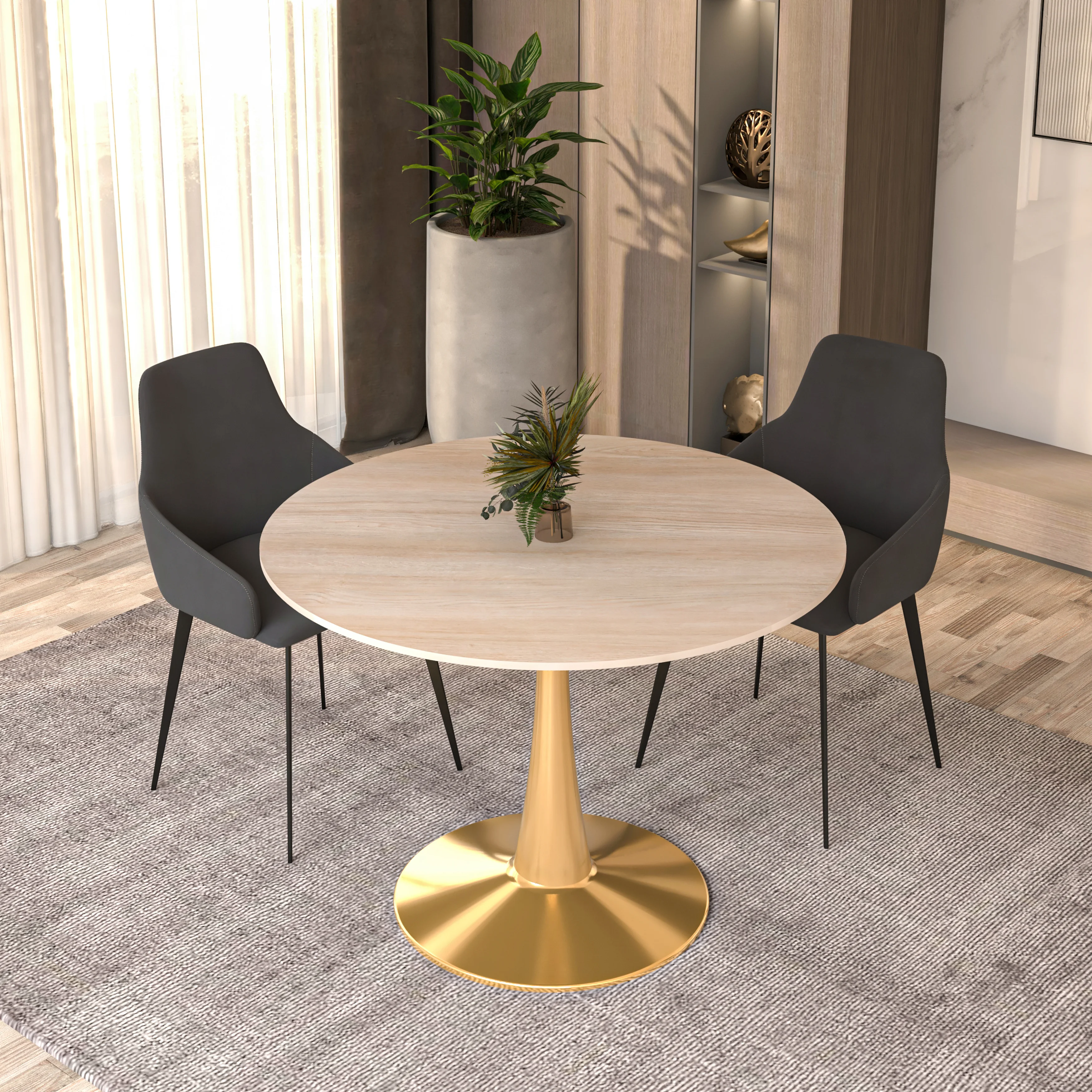 Bristol 40" round dining table Gold base with marbled MDF top