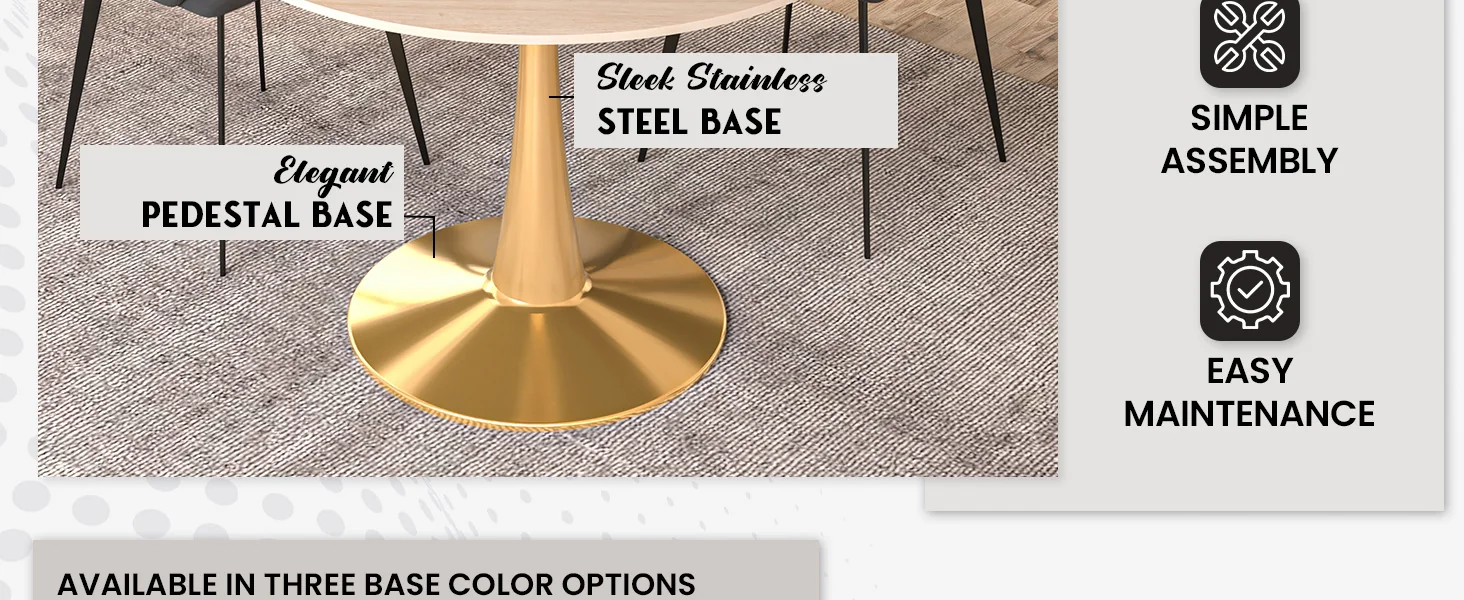 Bristol 40" round dining table Gold base with marbled MDF top