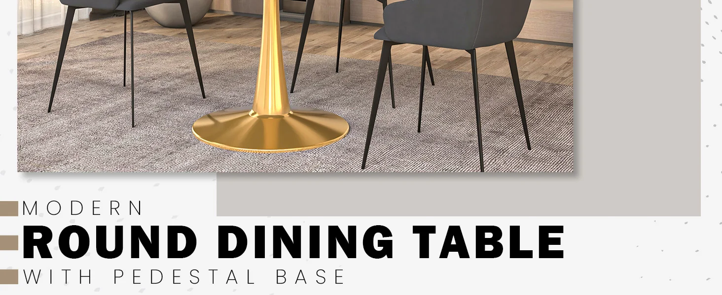 Bristol 40" round dining table Gold base with marbled MDF top
