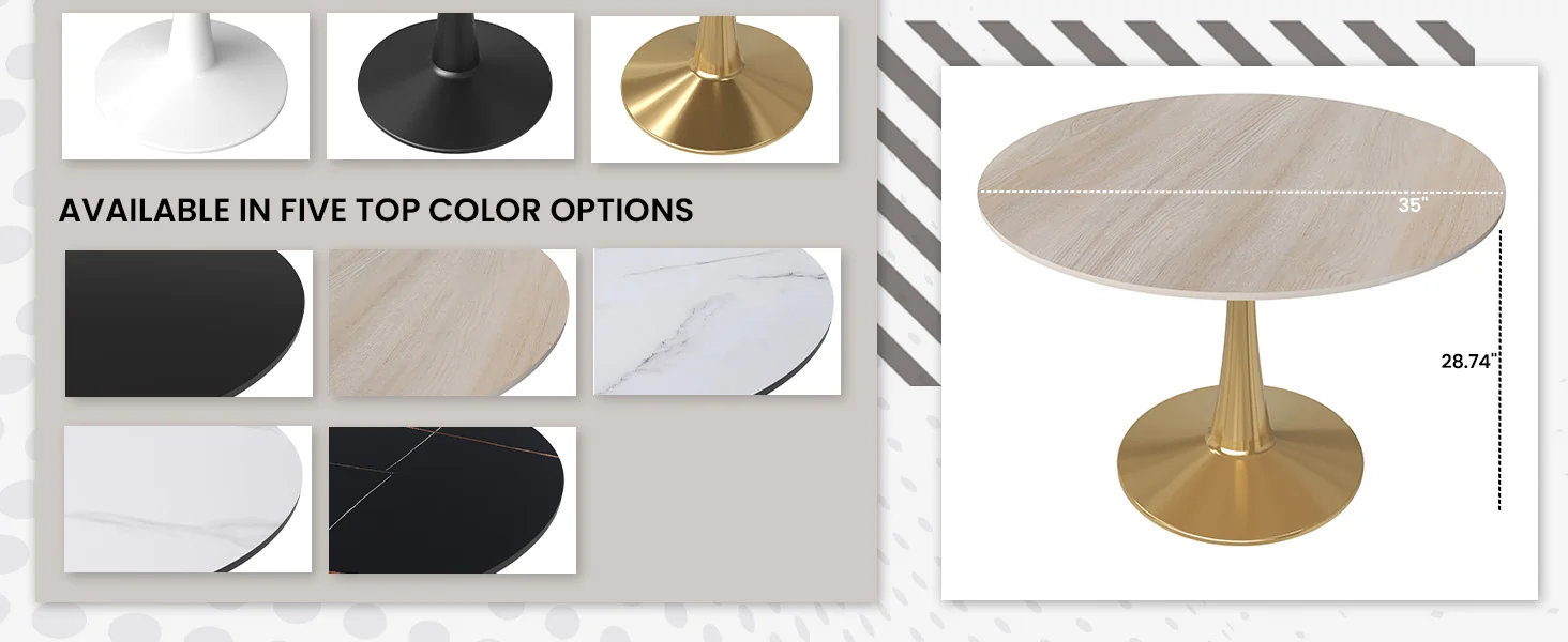 Bristol 40" round dining table Gold base with marbled MDF top