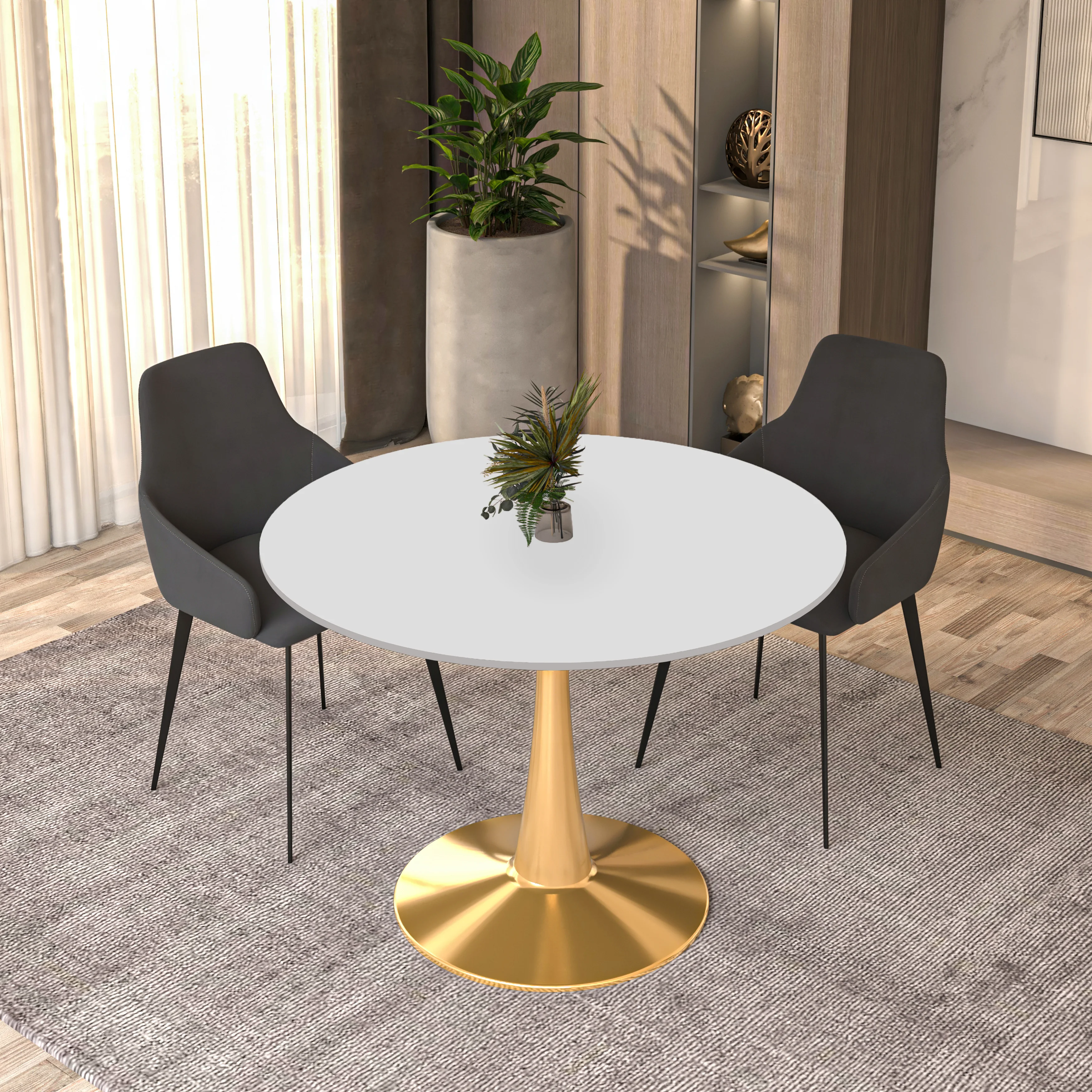 Bristol 40" round dining table Gold Base With White Top