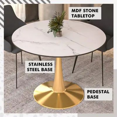 Bristol 40" round dining table Gold Base With White Top