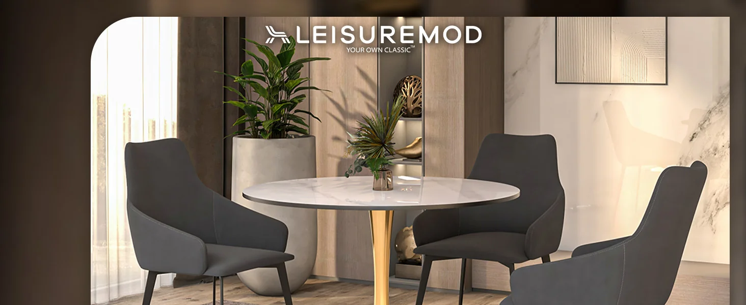 Bristol 40" round dining table Gold base with White Sintered stone Top