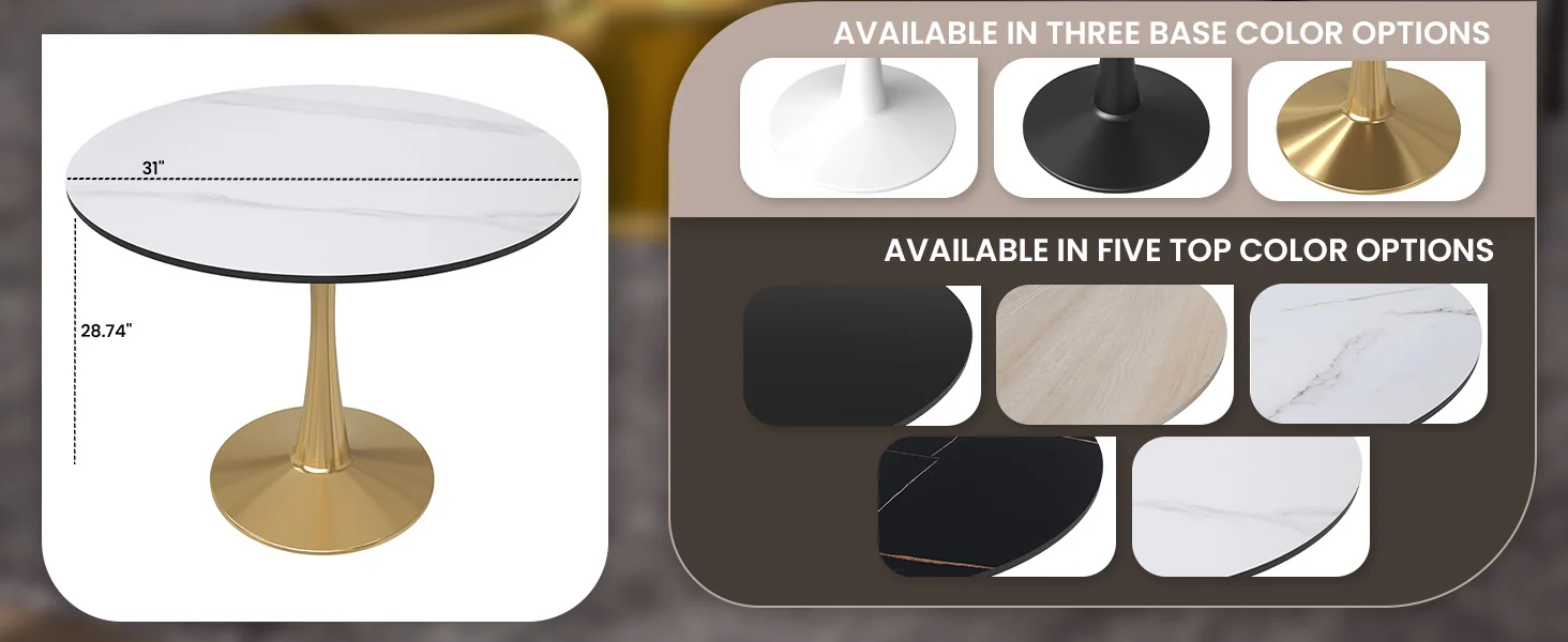 Bristol 40" round dining table Gold base with White Sintered stone Top