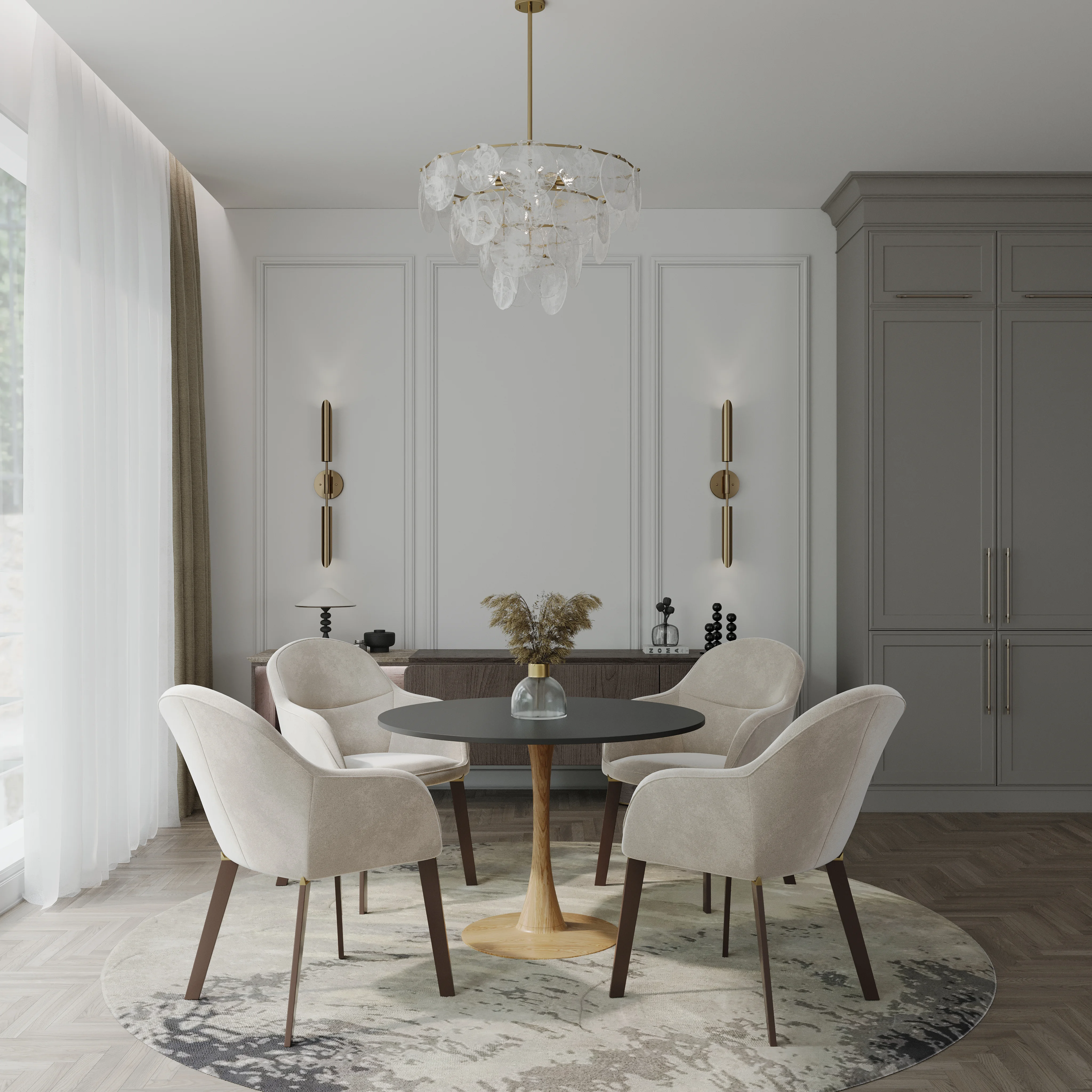 Bristol 35" Round Dining Table Wood Transfer Natural Base with MDF Black Top