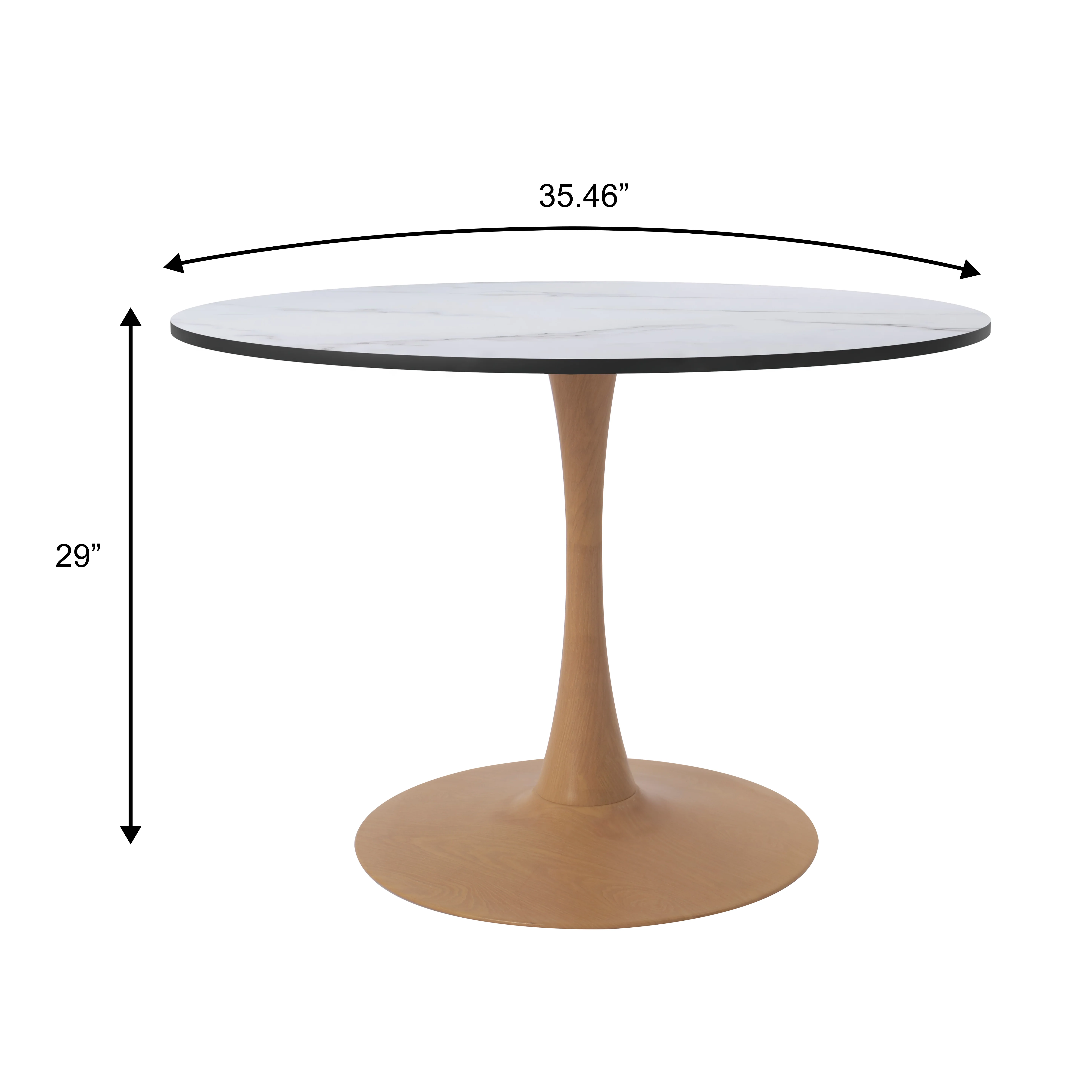 Bristol 35" Round Dining Table Wood Transfer Natural Base with MDF Marbled White Top