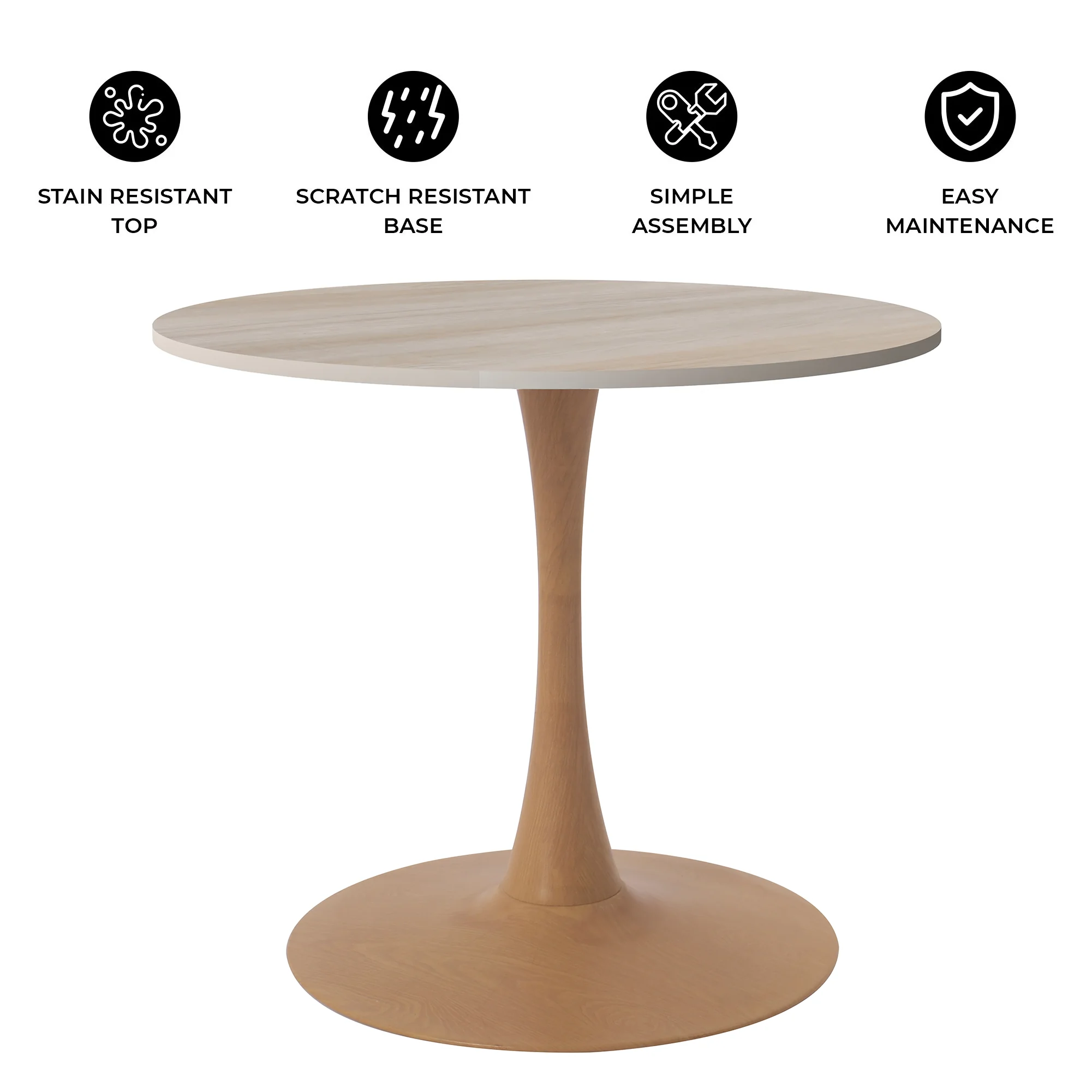 Bristol 35" Round Dining Table Wood Transfer Natural Base with MDF Natural Wood Top