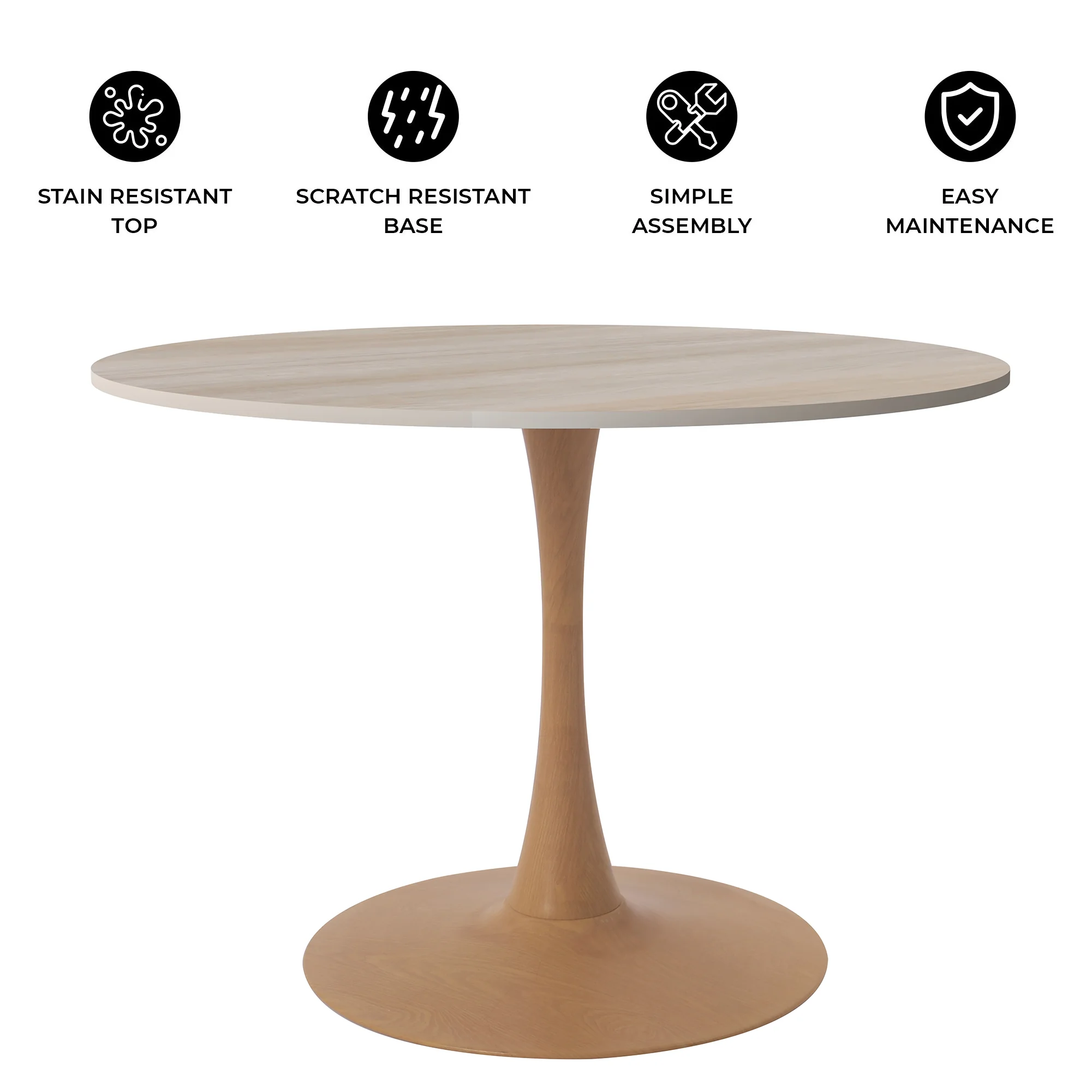 Bristol 35" Round Dining Table Wood Transfer Natural Base with MDF Natural Wood Top