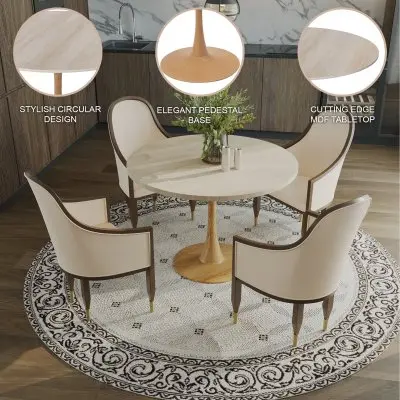Bristol 35" Round Dining Table Wood Transfer Natural Base with MDF Natural Wood Top