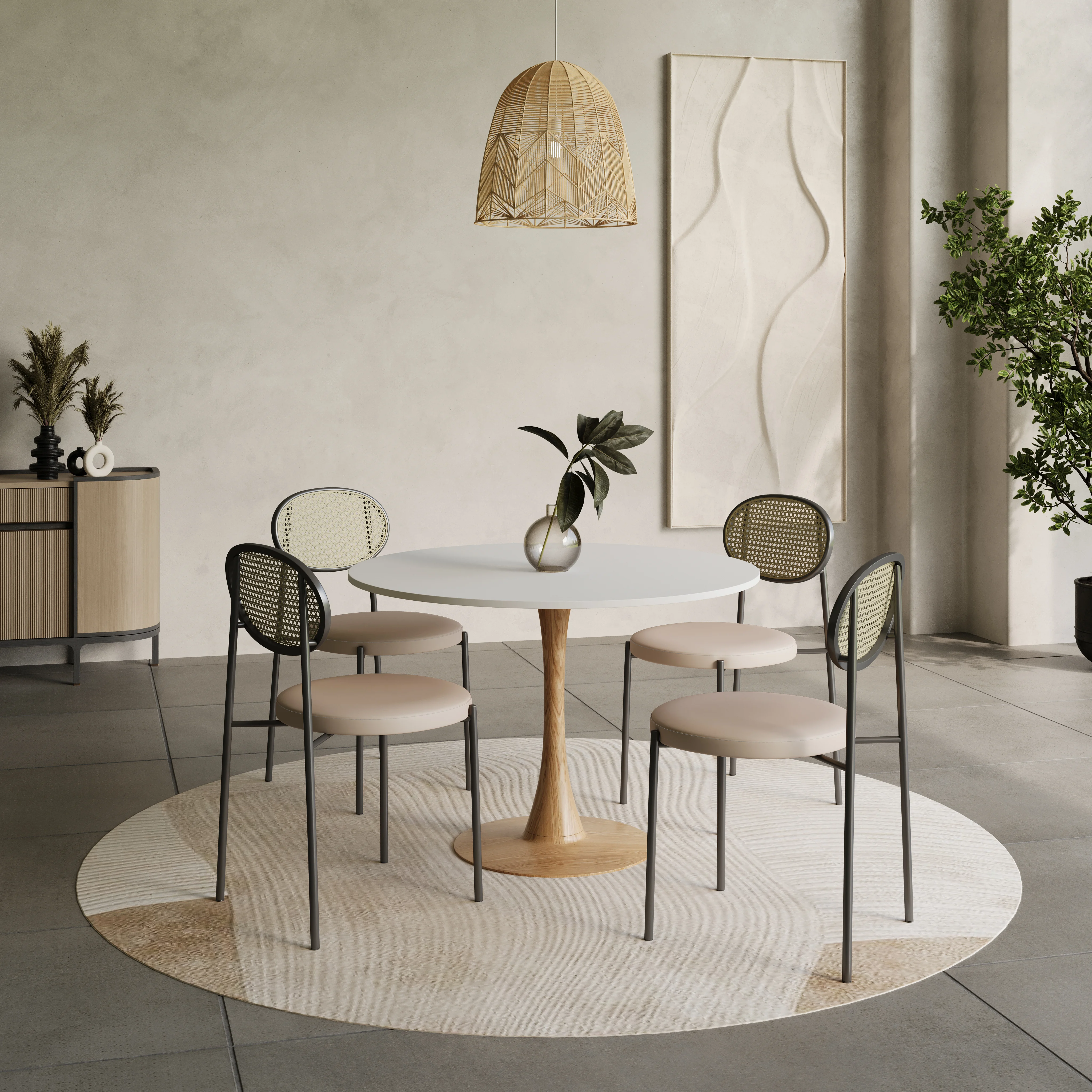 Bristol 35" Round Dining Table Wood Transfer Natural Base with MDF White Top