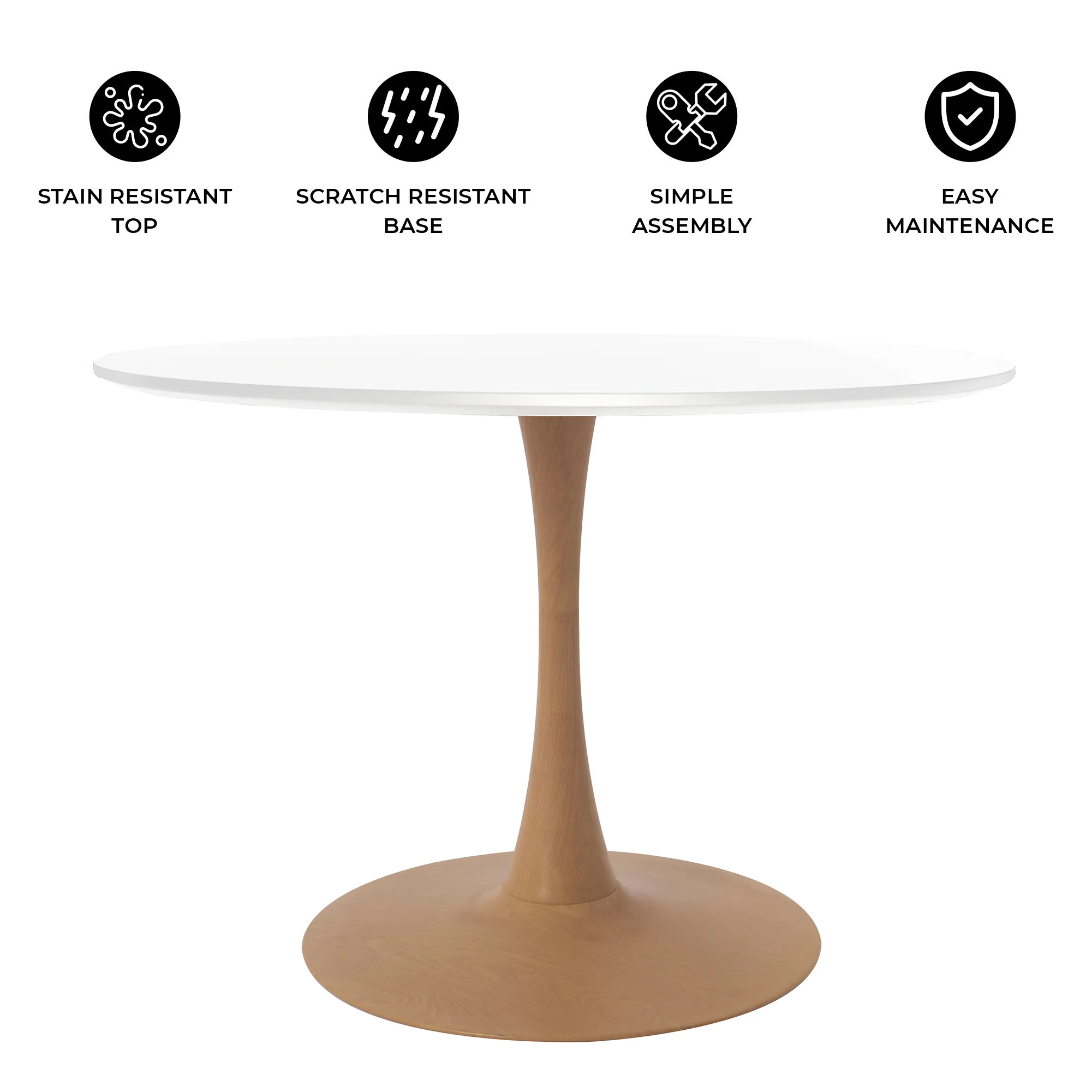 Bristol 35" Round Dining Table Wood Transfer Natural Base with MDF White Top