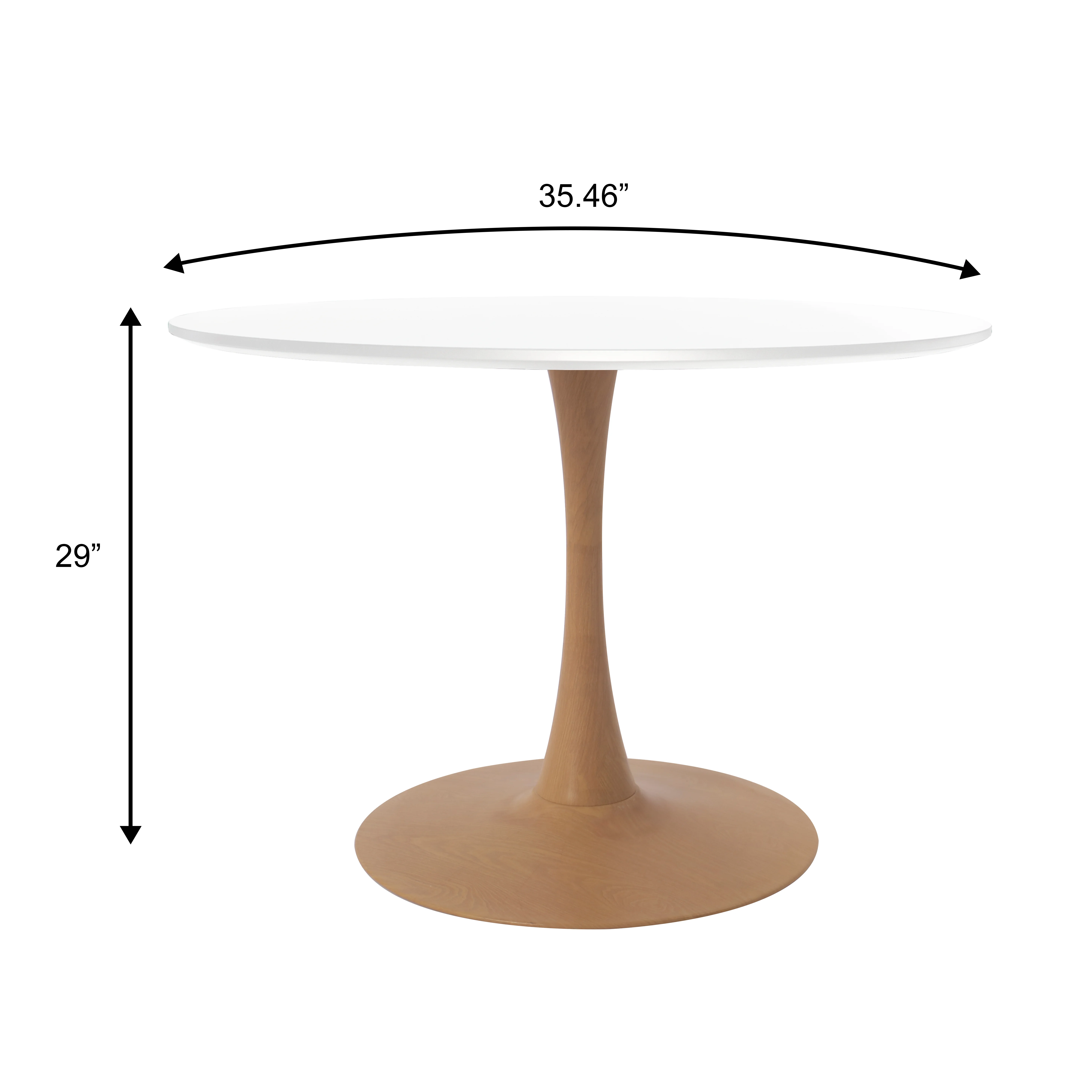 Bristol 35" Round Dining Table Wood Transfer Natural Base with MDF White Top