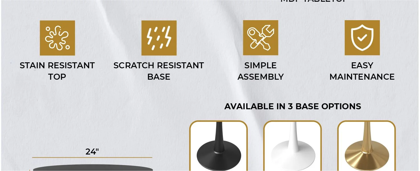 Leisyremod Bristol 24" Round Dining Table White base with Black top