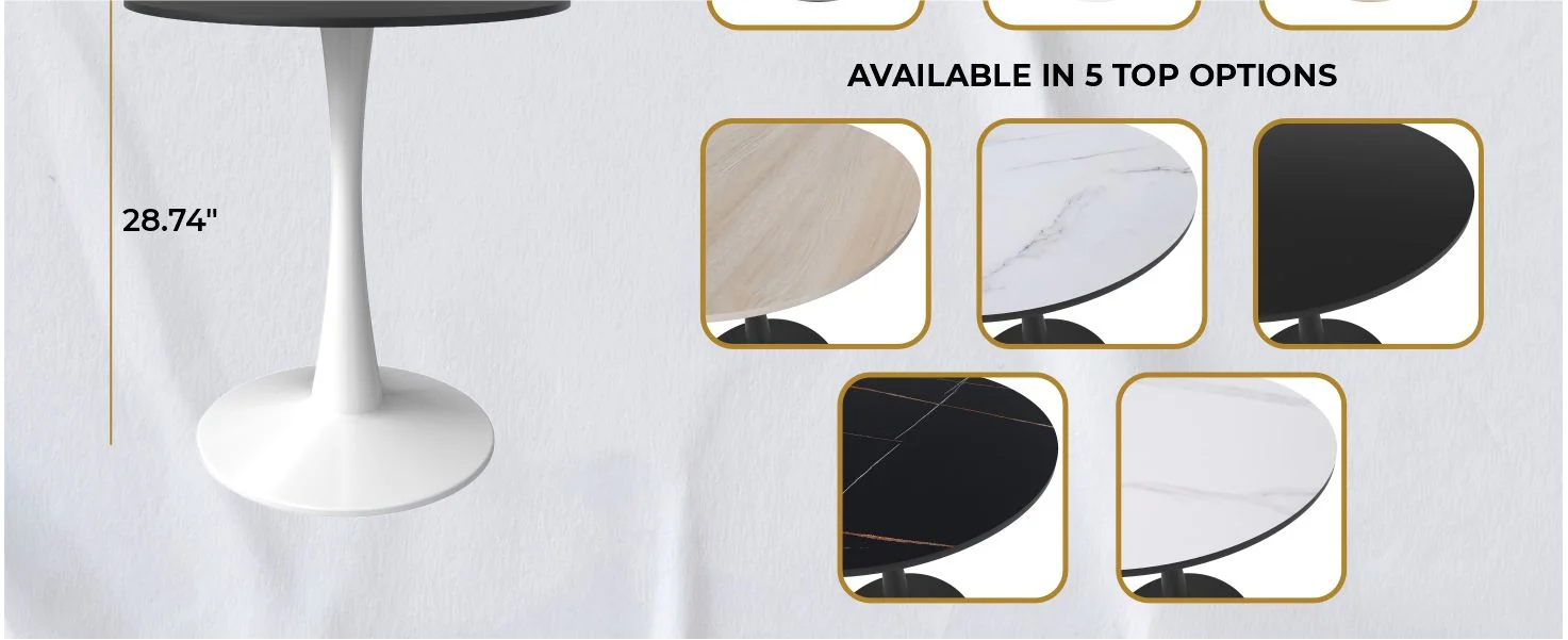 Leisyremod Bristol 24" Round Dining Table White base with Black top