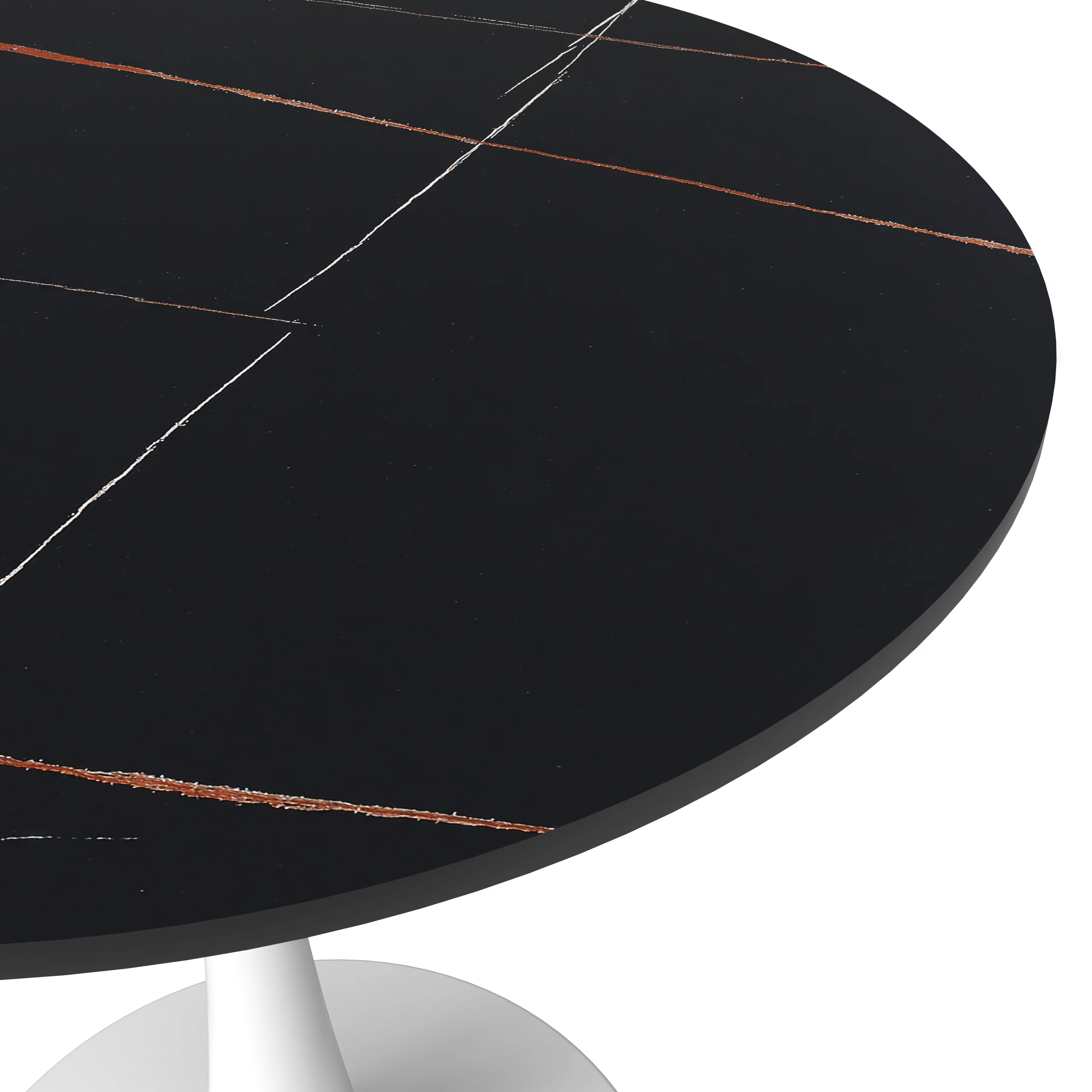 Bristol 24 round dining table White base with Black Sintered stone Top